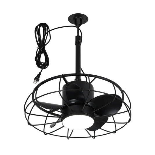 20 Inch Vistula Outdoor DC Motor Black Industrial Hanging Buckle Downrod Ceiling Fan with Light