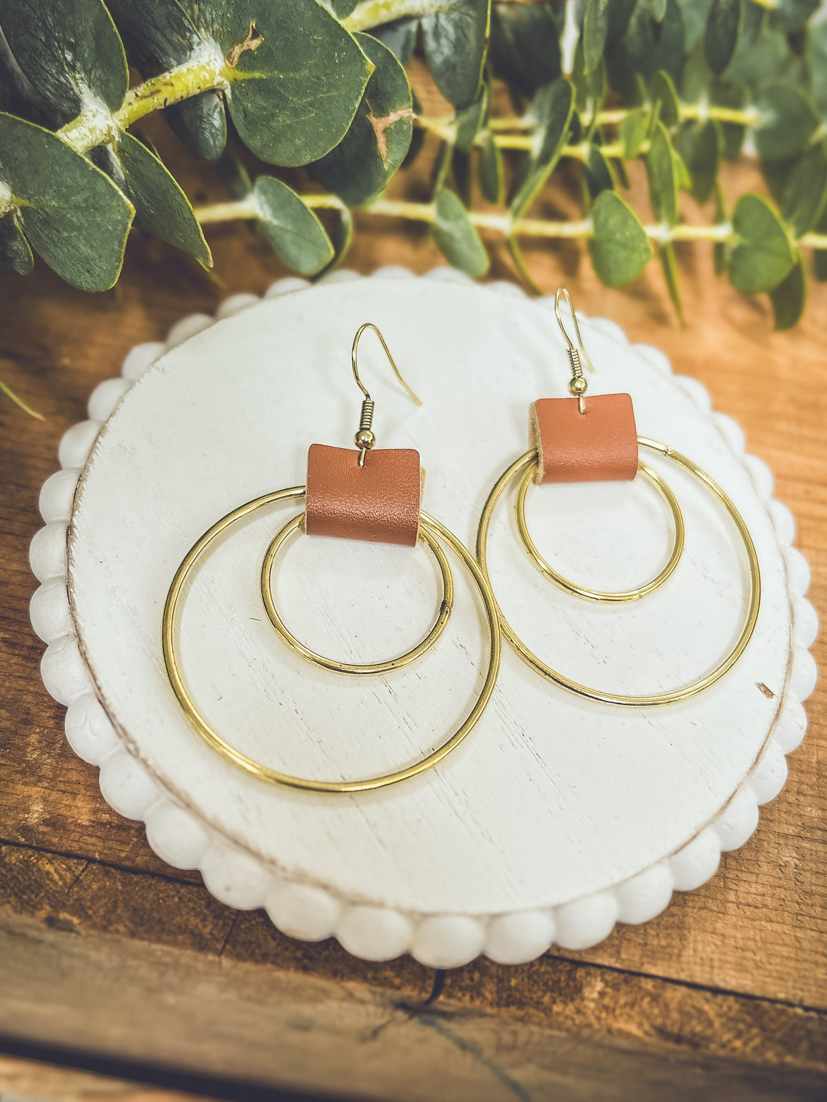Beautiful Leather Hoop Earrings- Gold or Silver