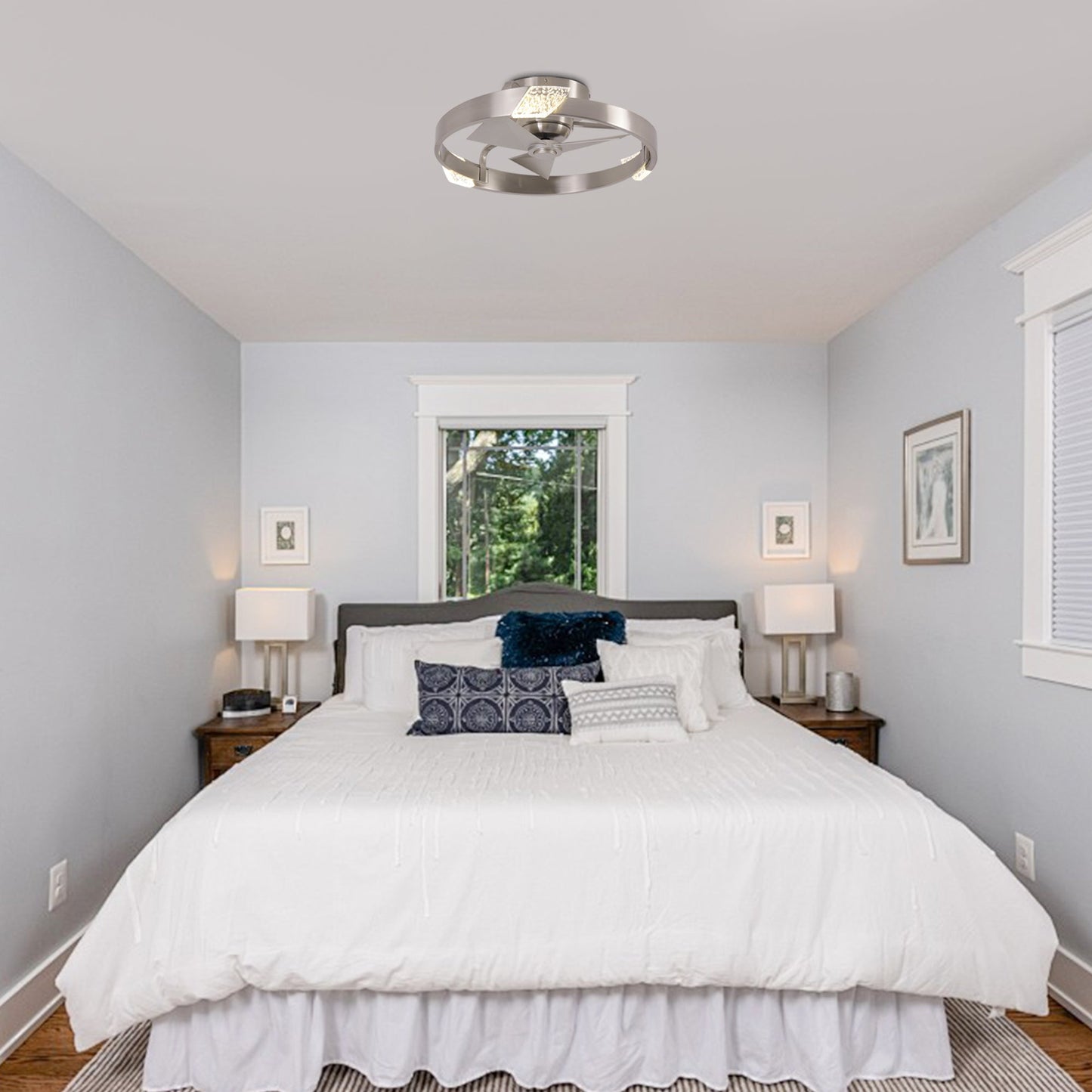 20 Inch Hazel Satin Nickel Flush Mount LED Ceiling Fan with Remote Control