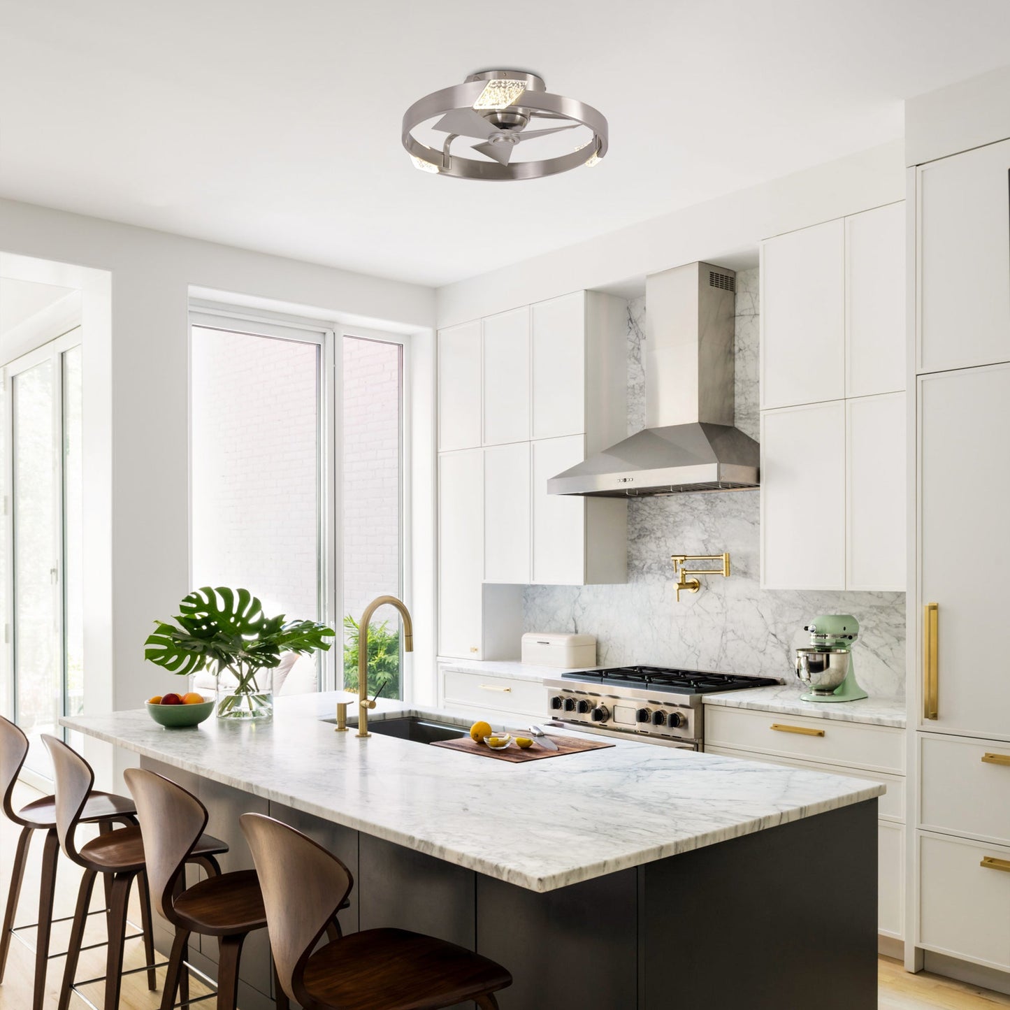 20 Inch Hazel Satin Nickel Flush Mount LED Ceiling Fan with Remote Control