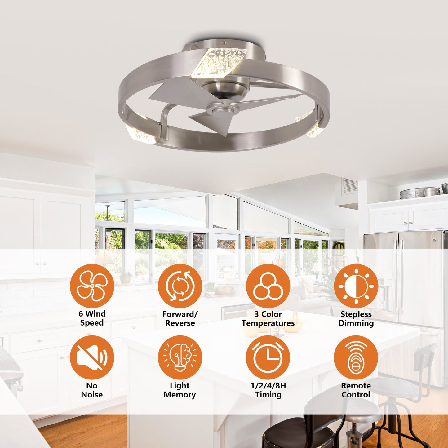 20 Inch Hazel Satin Nickel Flush Mount LED Ceiling Fan with Remote Control