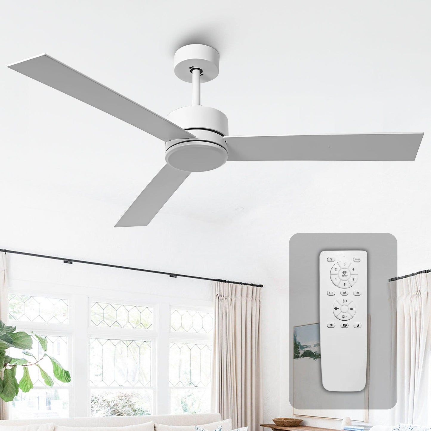 52" DC Motor 3 Blades Modern Downrod Mount Ceiling Fan