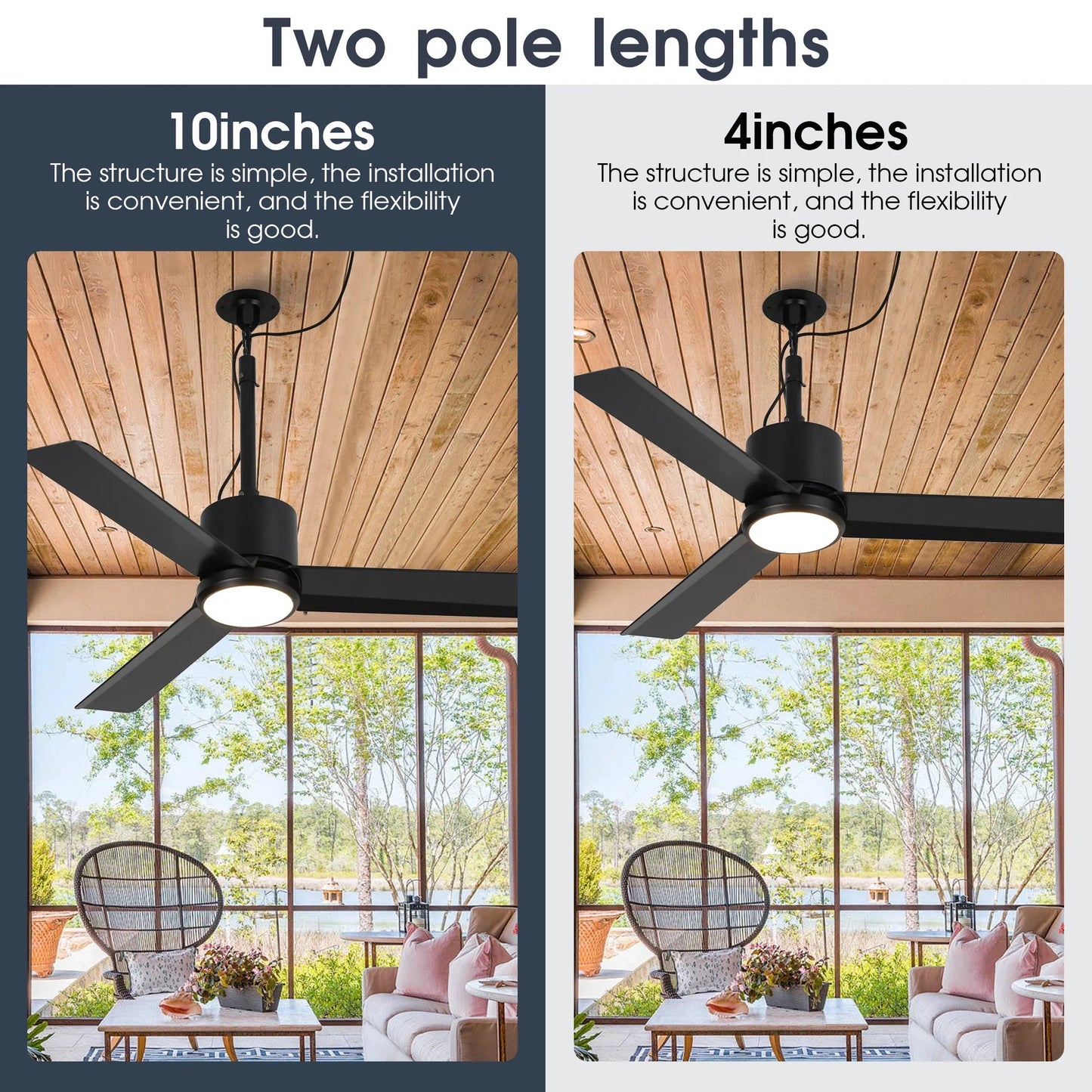42 Inch Rhine Indoor/Wet Outdoor IP65 Black Anywhere Waterproof Ceiling Fan with LED Light and Convenient Hanging Hook