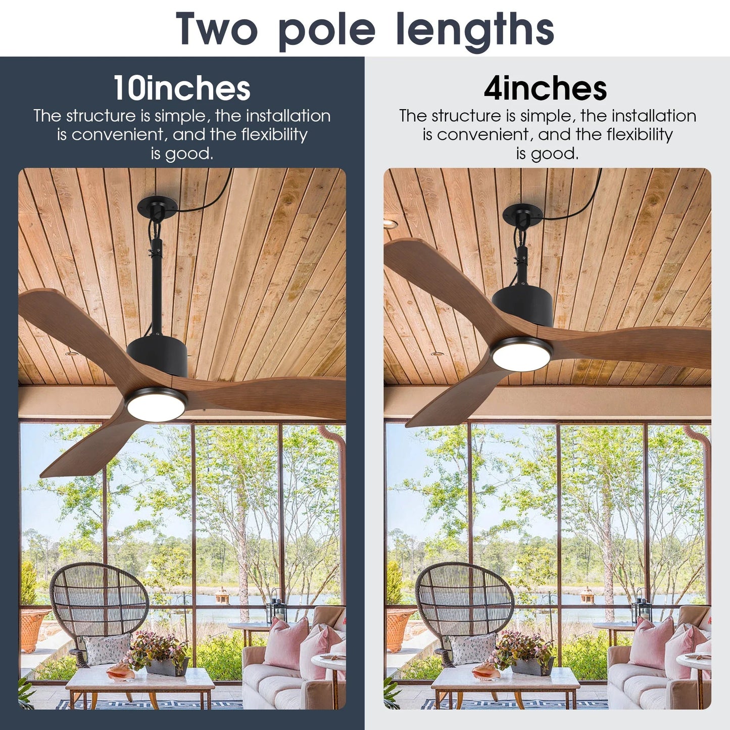 42 Inch Patio Guard IP65 Outdoor DC Motor Black Modern Hanging Buckle Downrod Ceiling Fan with Light