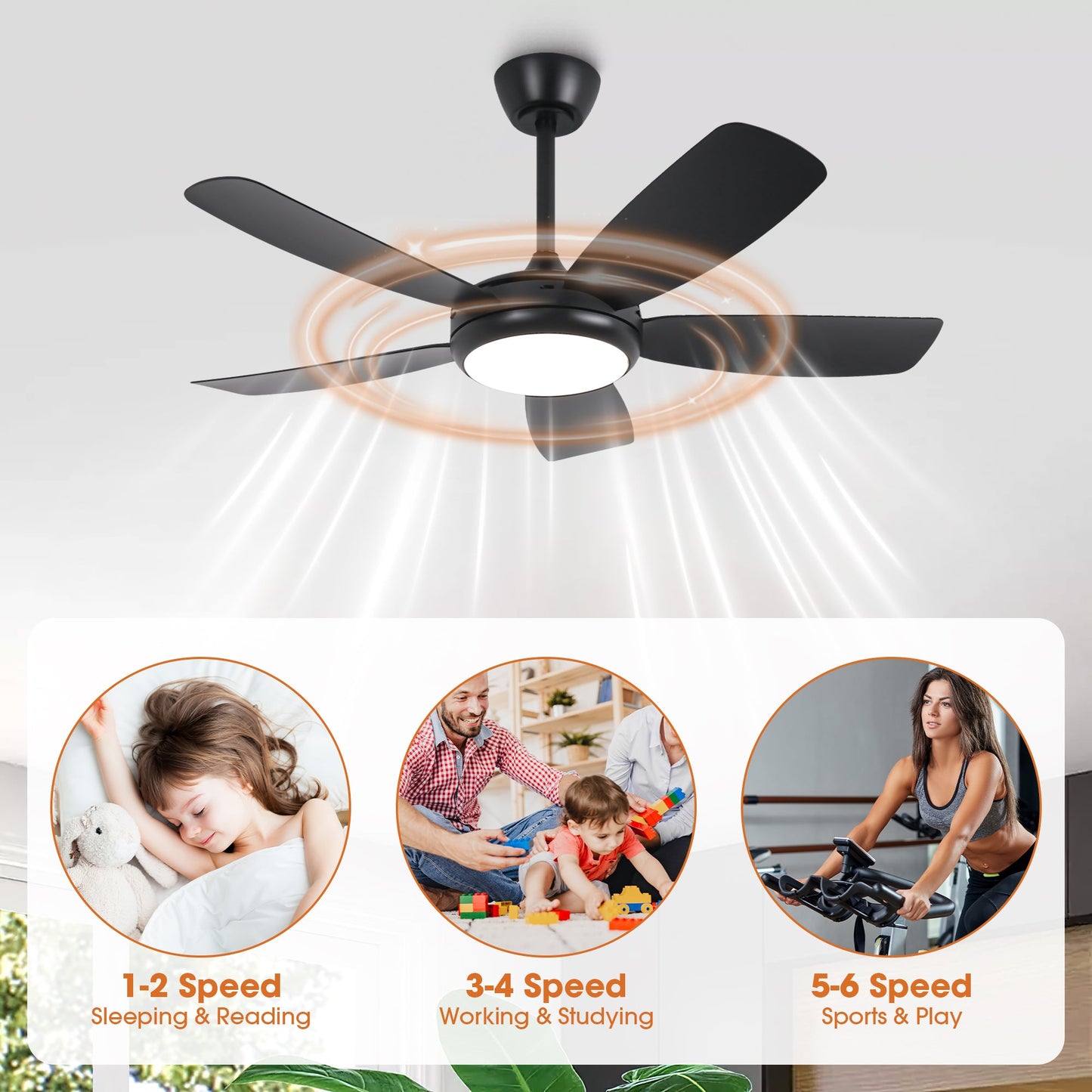 42 Inch Gladys Modern Black LED Ceiling Fan with Remote Control