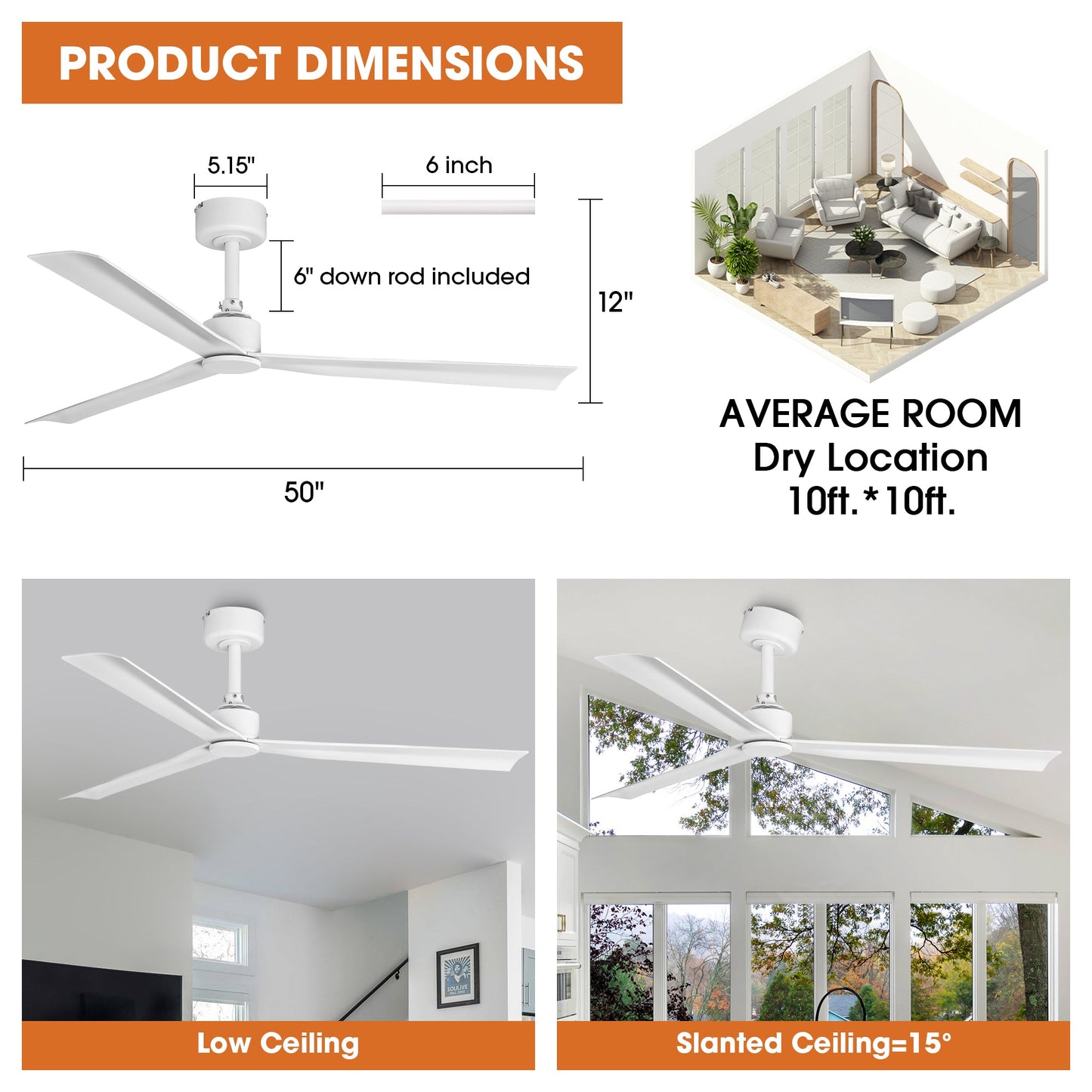 50 Inch Erica Modern Downrod Mount Ceiling Fan with Remote Control