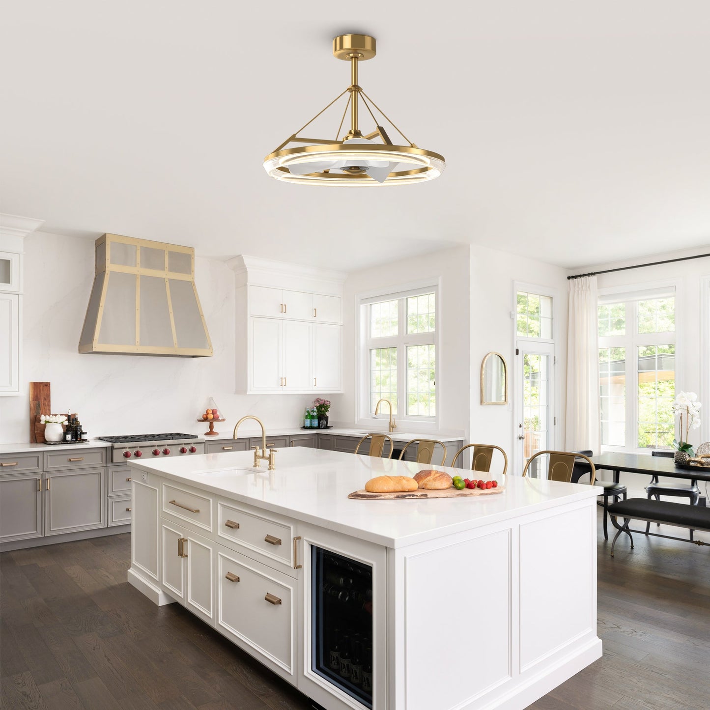 30 Inch Mona Golden Downrod Mount Fandelier with Remote Control