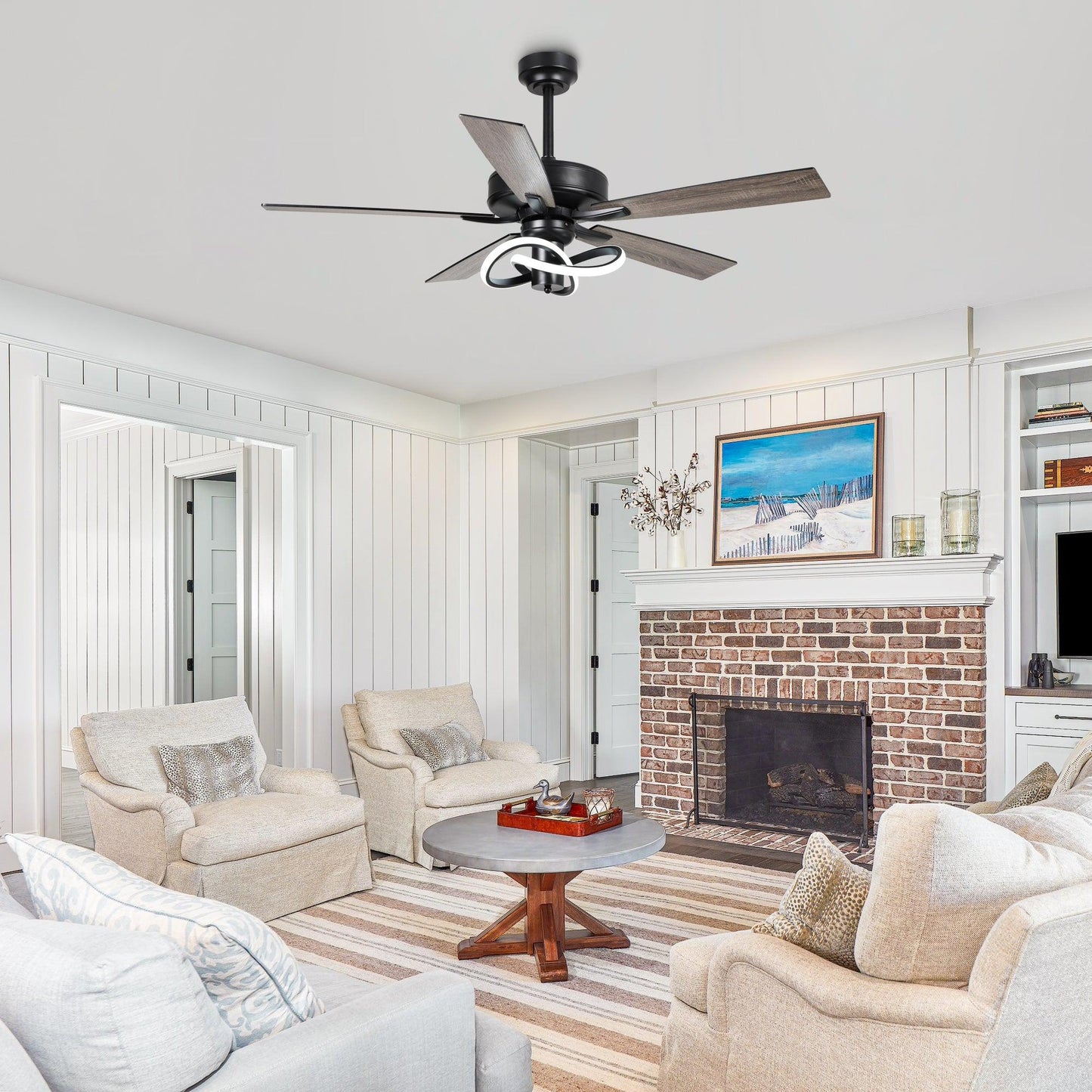 52 Inch Oregon DC Motor Modern Downrod Ceiling Fan with LED Light