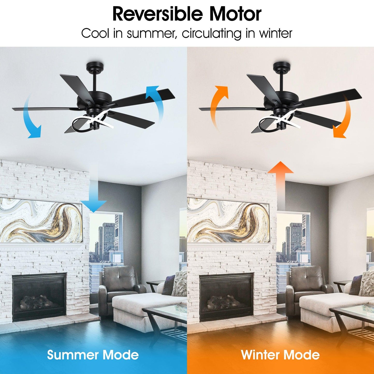 52 Inch Oregon DC Motor Modern Downrod Ceiling Fan with LED Light