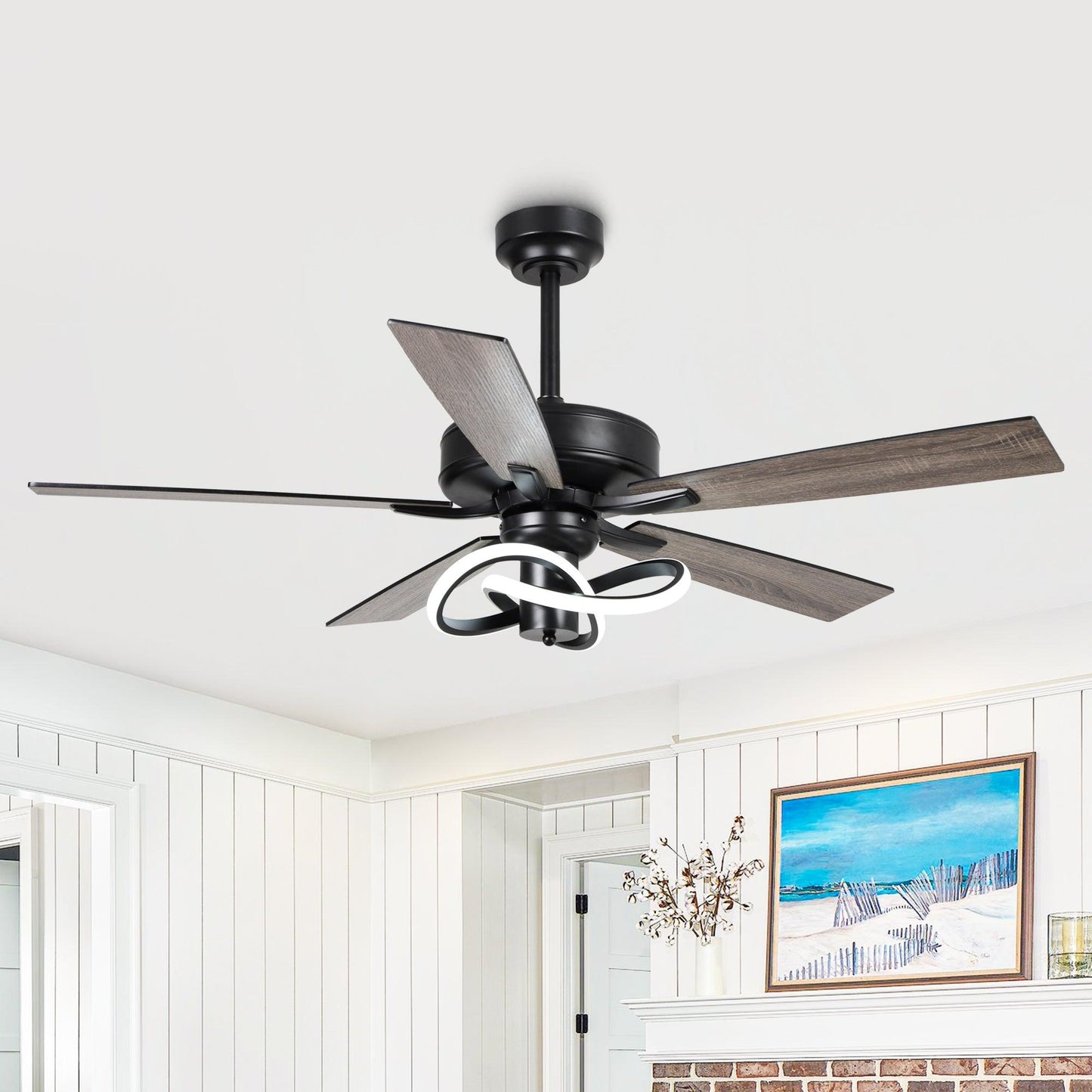 52 Inch Oregon DC Motor Modern Downrod Ceiling Fan with LED Light