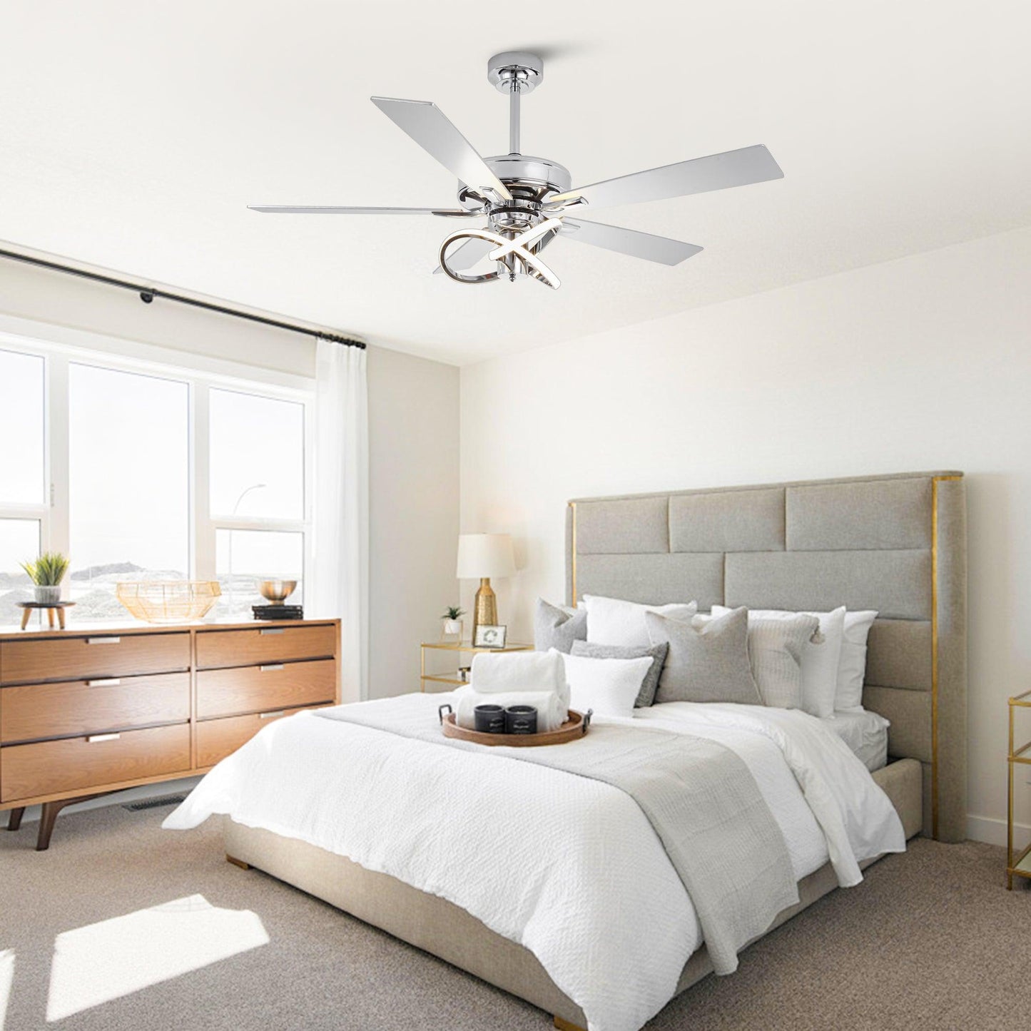 52 Inch Oregon DC Motor Modern Downrod Ceiling Fan with LED Light