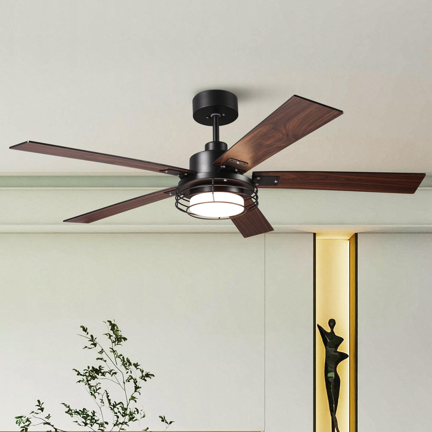 52 Inch Bernice DC Motor Industrial Downrod Ceiling Fan with LED Light and Remote Control