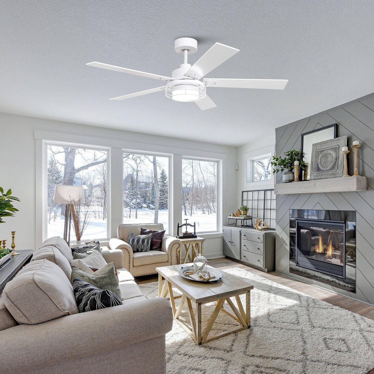 52 Inch Bernice DC Motor Industrial Downrod Ceiling Fan with LED Light and Remote Control