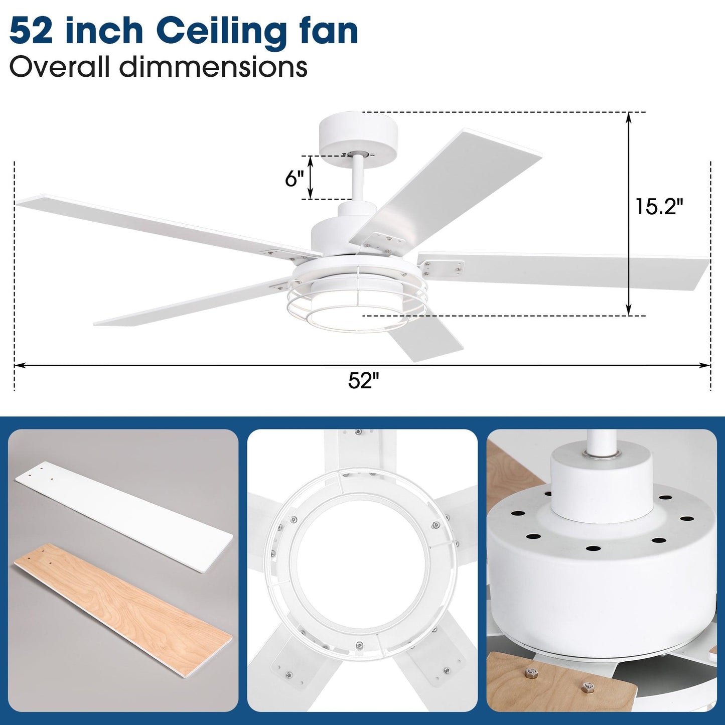 52 Inch Bernice DC Motor Industrial Downrod Ceiling Fan with LED Light and Remote Control