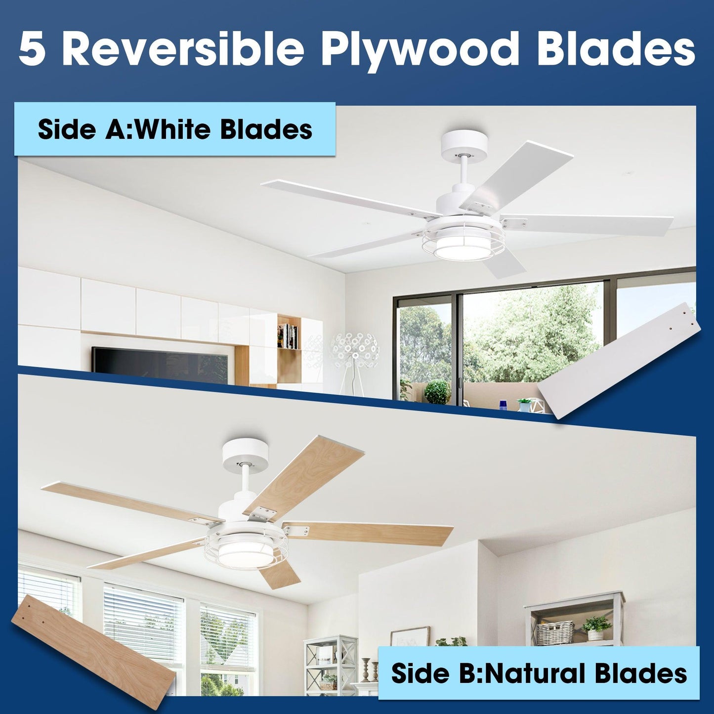 52 Inch Bernice DC Motor Industrial Downrod Ceiling Fan with LED Light and Remote Control