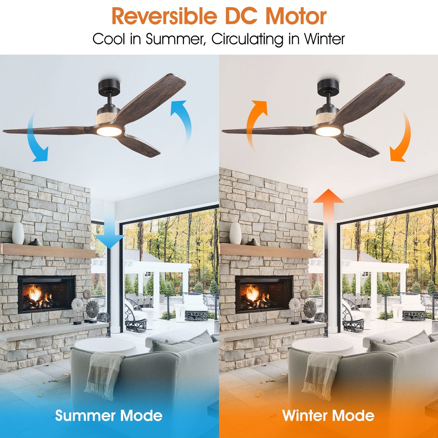 56 Inch Louise Downrod Mount LED Wood Blades Ceiling Fan with Remote Control