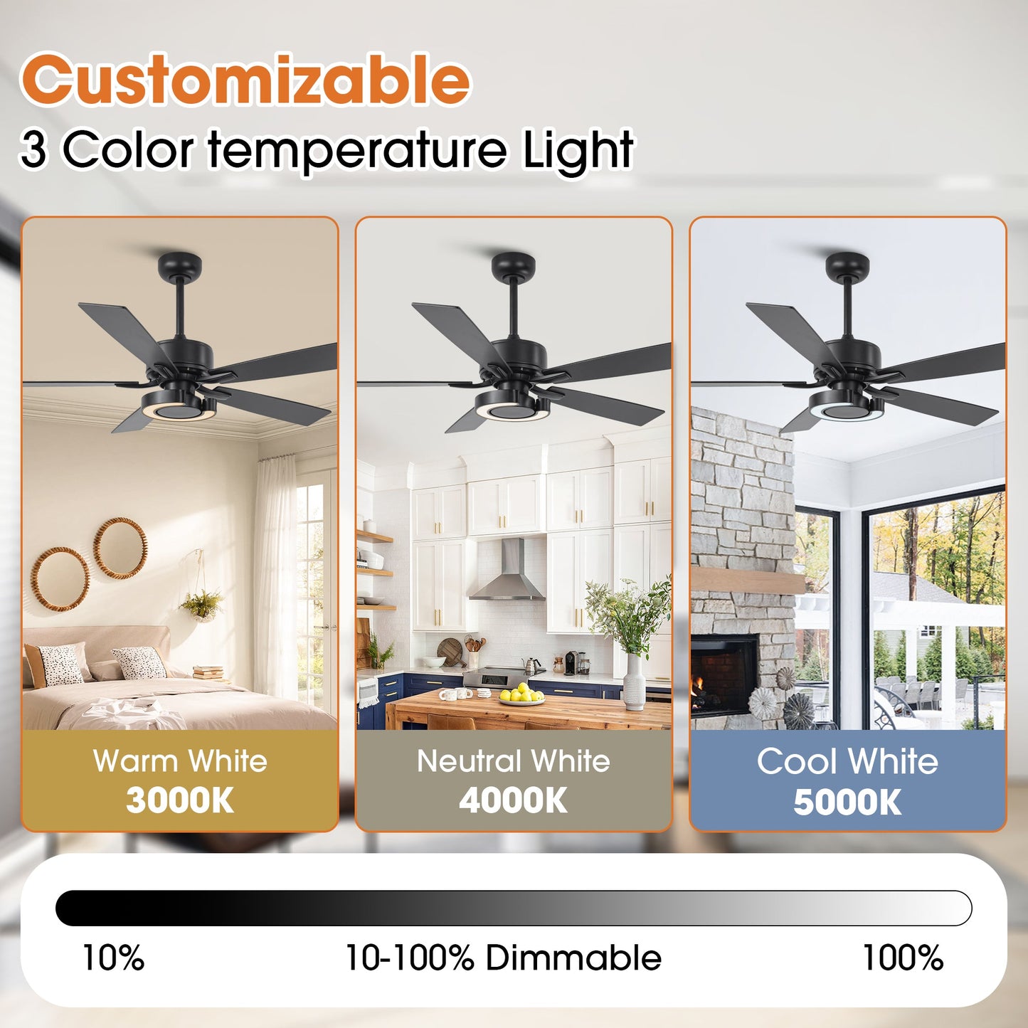 52 Inch Arlen Double-sided Blades Downrod Mount LED Ceiling Fan with Remote Control