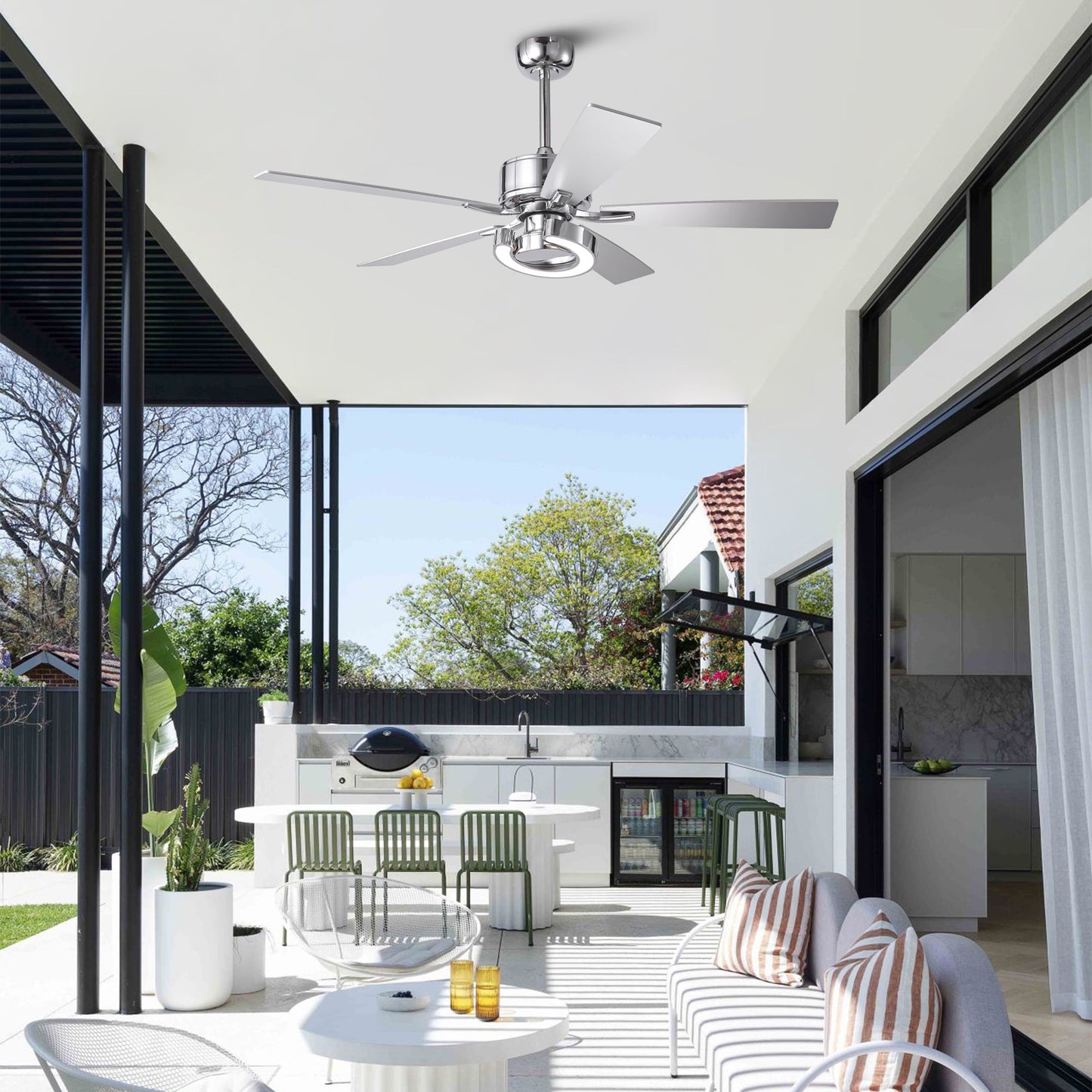 52 Inch Arlen Double-sided Blades Downrod Mount LED Ceiling Fan with Remote Control