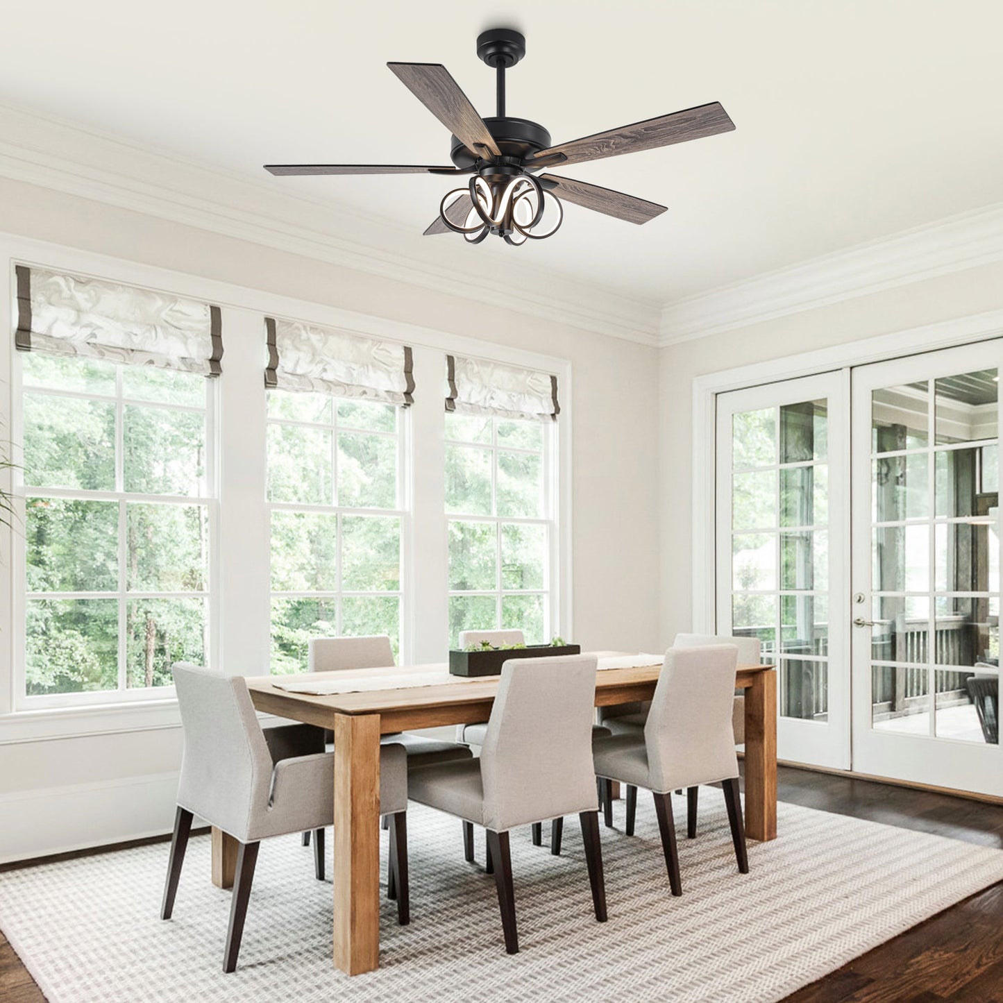 52 Inch Levi Double-sided Blades Downrod Mount LED Ceiling Fan with Remote Control