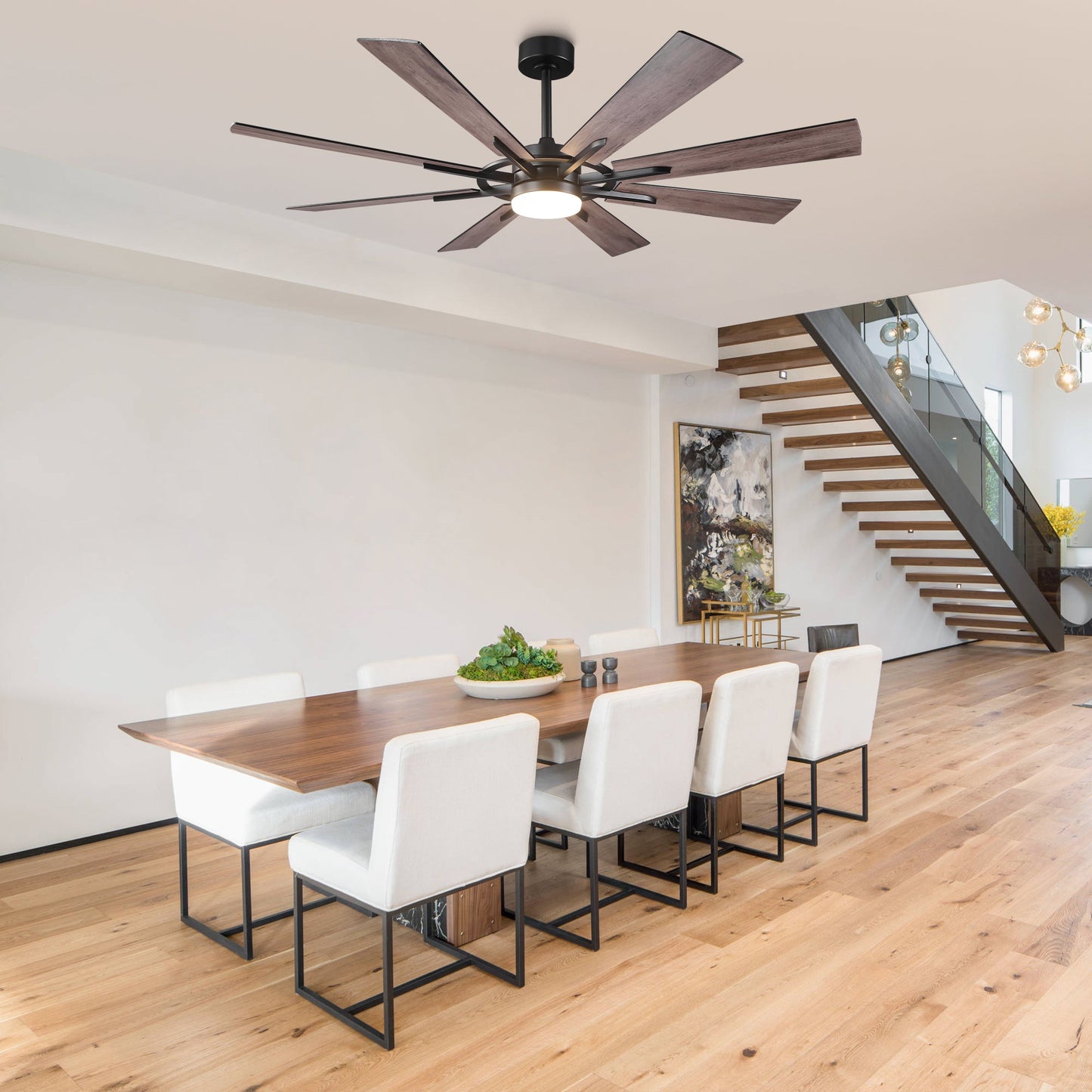 60 Inch 72 Inch Windmill Downrod Mount LED Ceiling Fan with Remote and APP Control