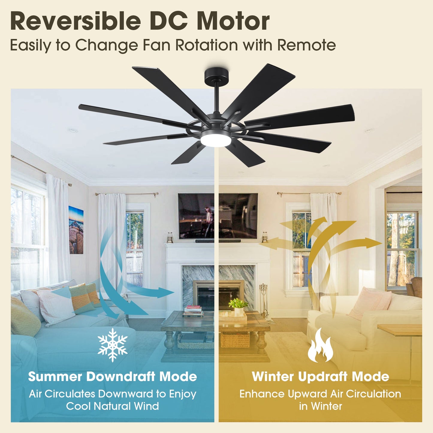 60 Inch 72 Inch Windmill Downrod Mount LED Ceiling Fan with Remote and APP Control