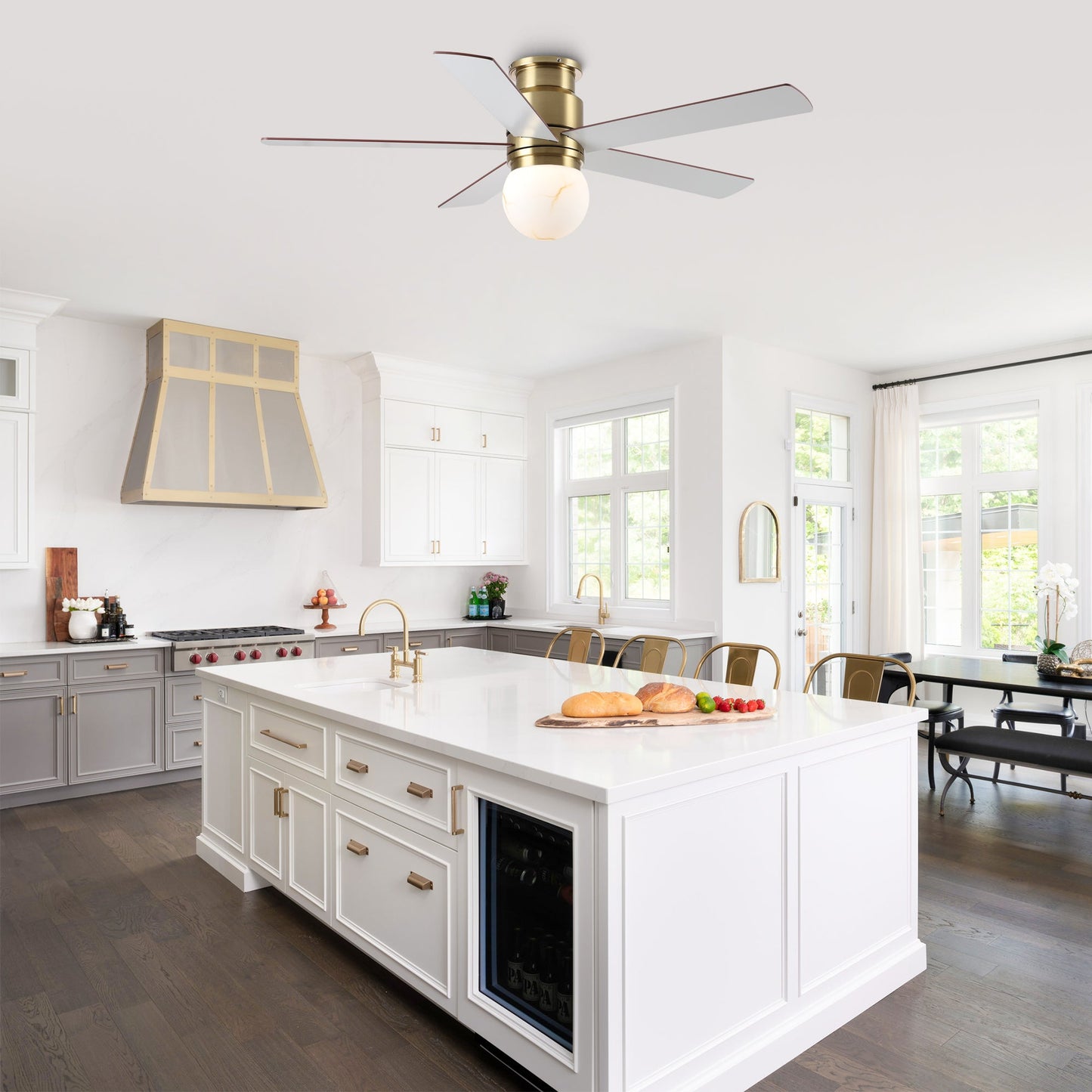 52 Inch Fanny Double-sided Blades Flush Mount LED Ceiling Fan with Remote Control