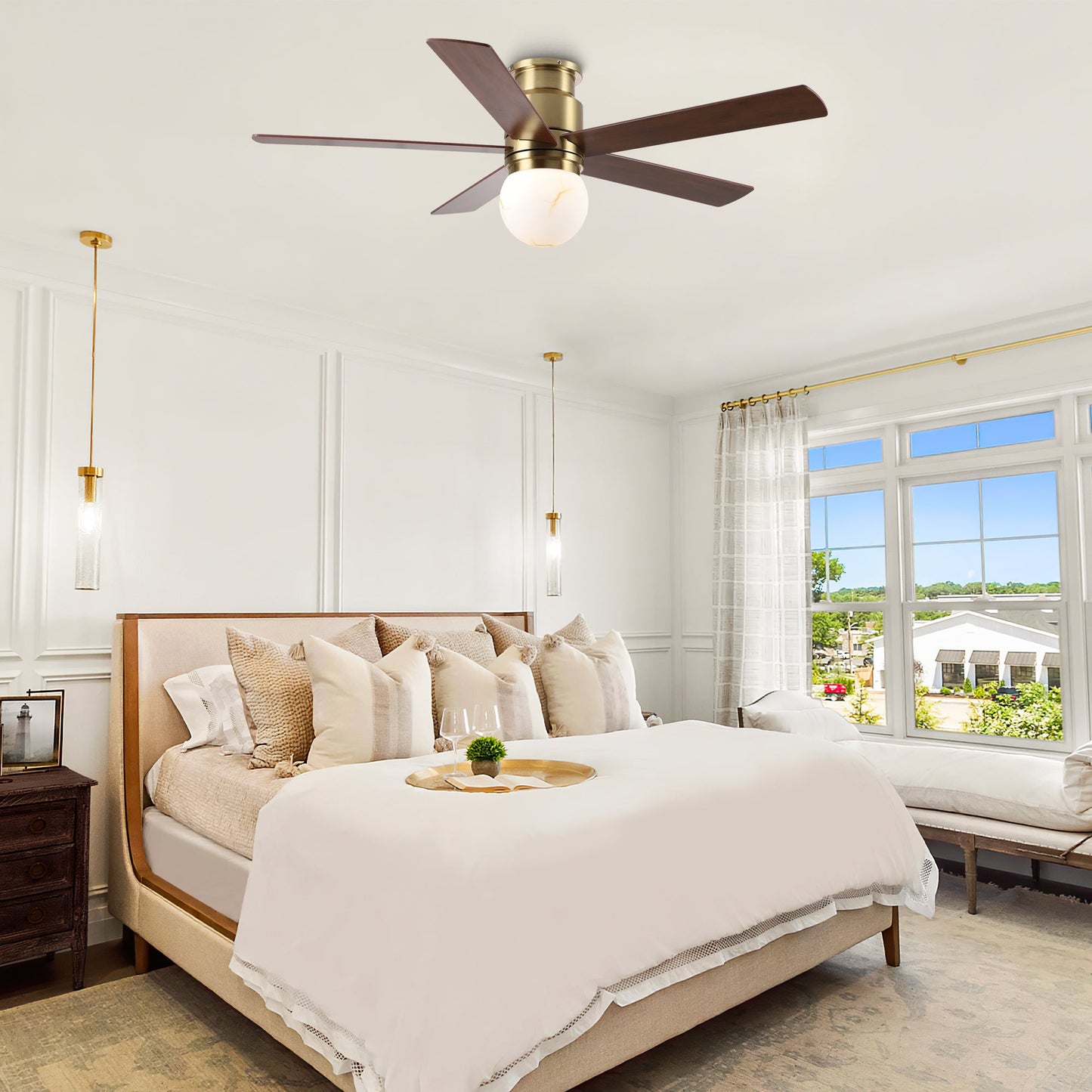 52 Inch Fanny Double-sided Blades Flush Mount LED Ceiling Fan with Remote Control