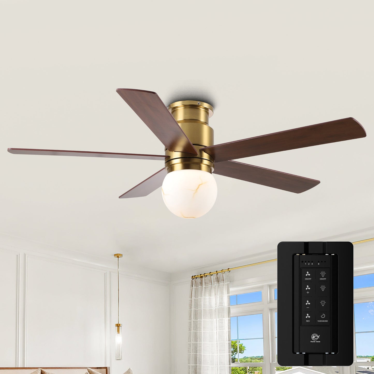 52 Inch Fanny Double-sided Blades Flush Mount LED Ceiling Fan with Remote Control