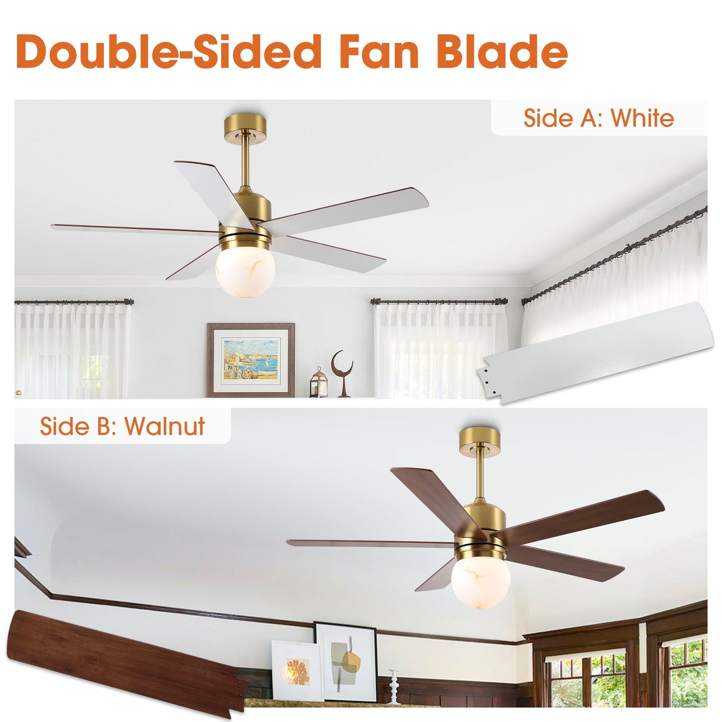 52 Inch Alva Double-sided Blades Downrod Mount LED Ceiling Fan with Remote Control
