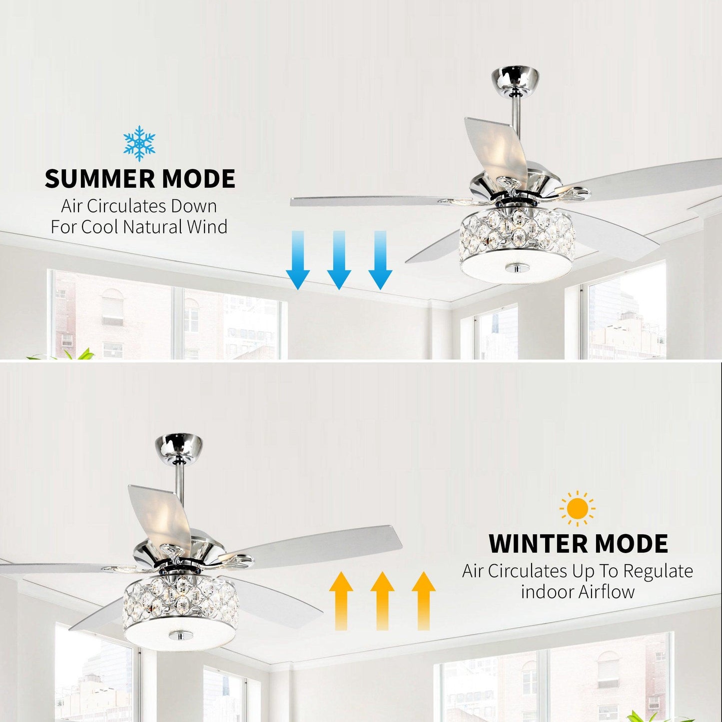 52" Tibuh Modern Crystal Chandelier Ceiling Fan With Led Light And Remote Control 5 Blades Chrome