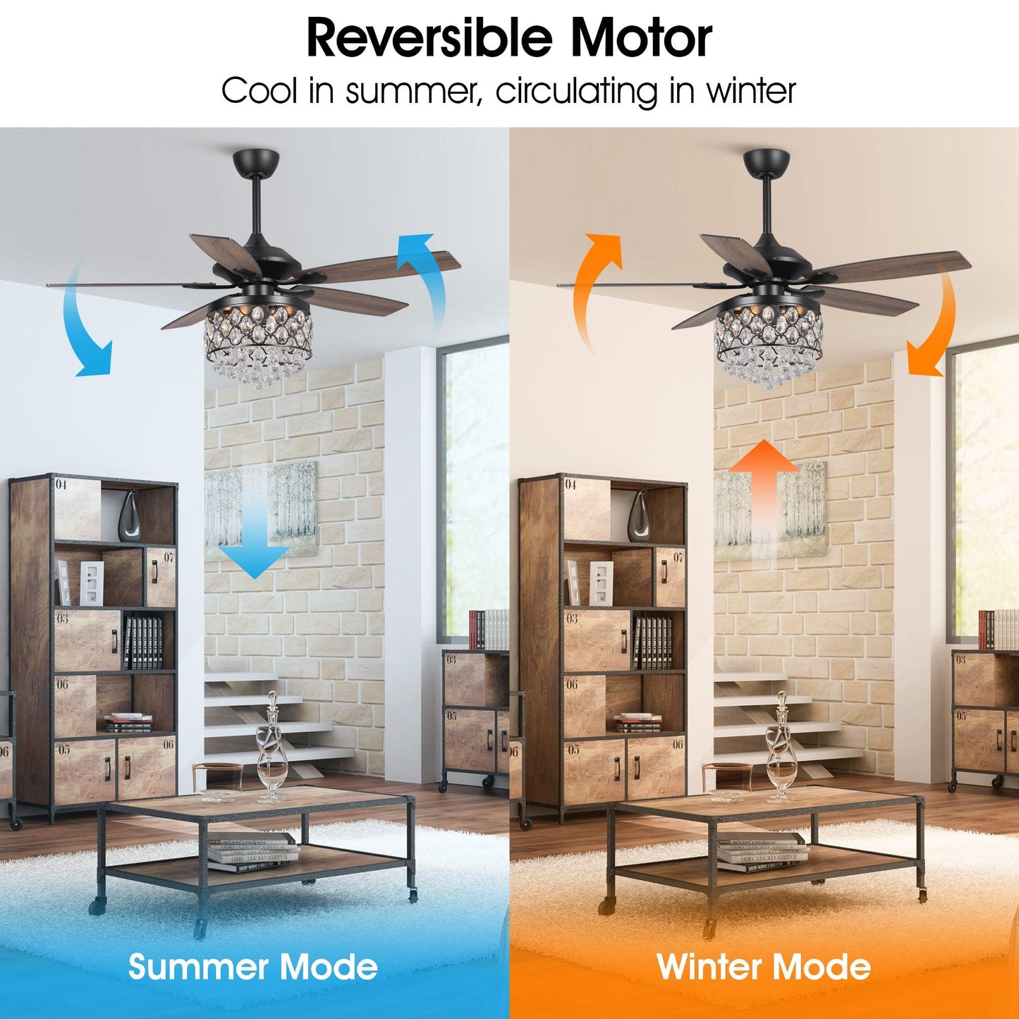52" Berkshire Modern Downrod Mount Reversible Crystal Ceiling Fan with Lighting and Remote Control