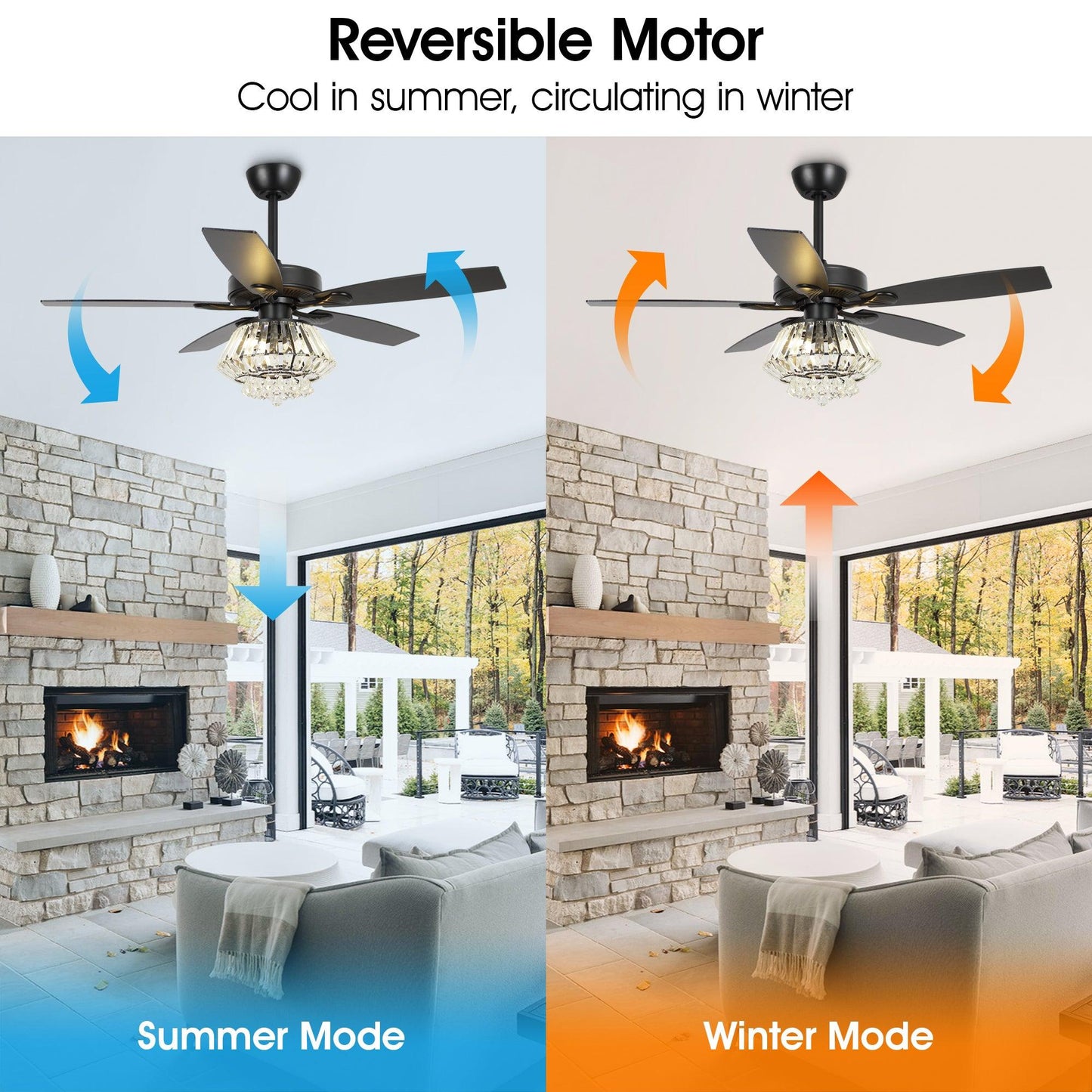 52" Kerala Modern Chrome Downrod Mount Reversible Crystal Ceiling Fan with Lighting and Remote Control
