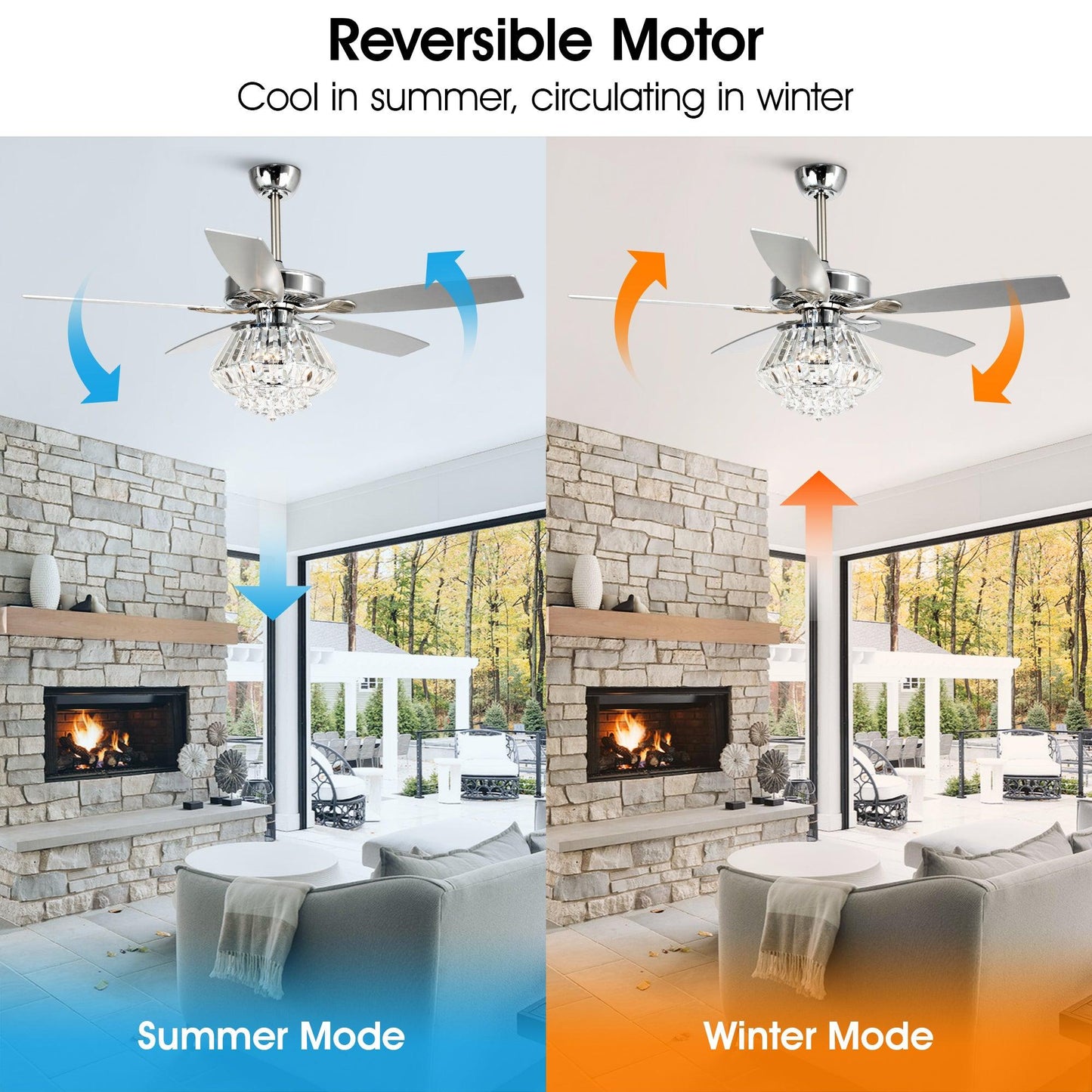 52" Kerala Modern Chrome Downrod Mount Reversible Crystal Ceiling Fan with Lighting and Remote Control