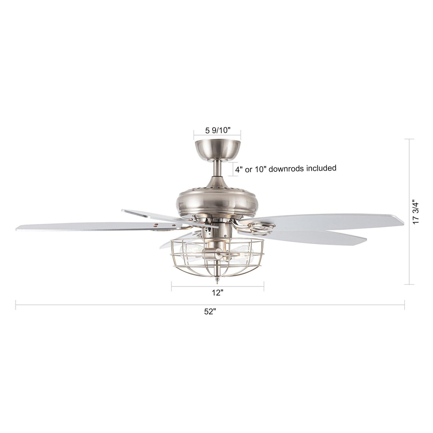 52" Kyla Industrial Caged Ceiling Fan With Light Remote Control Satin Nickel
