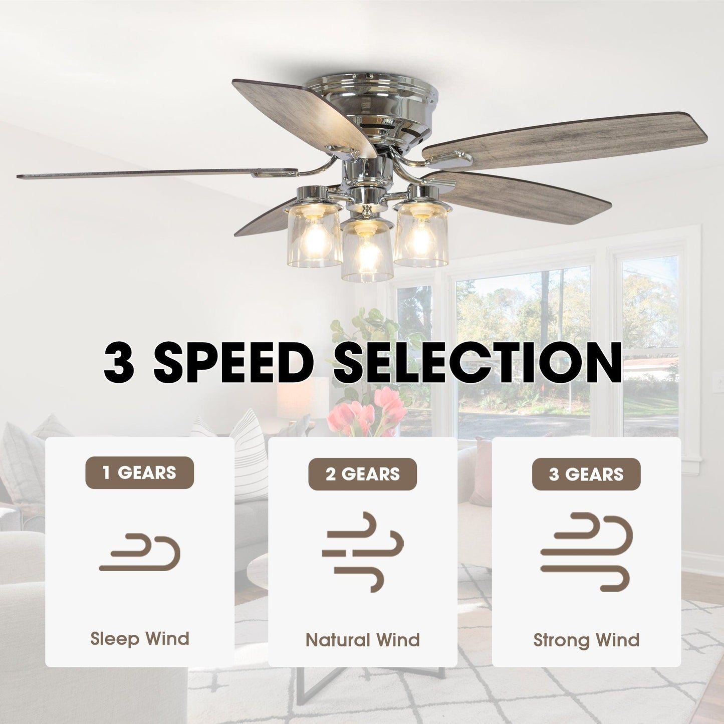52" Bangatore Traditional Chrome Flush Mount Reversible Ceiling Fan with Lighting and Remote Control