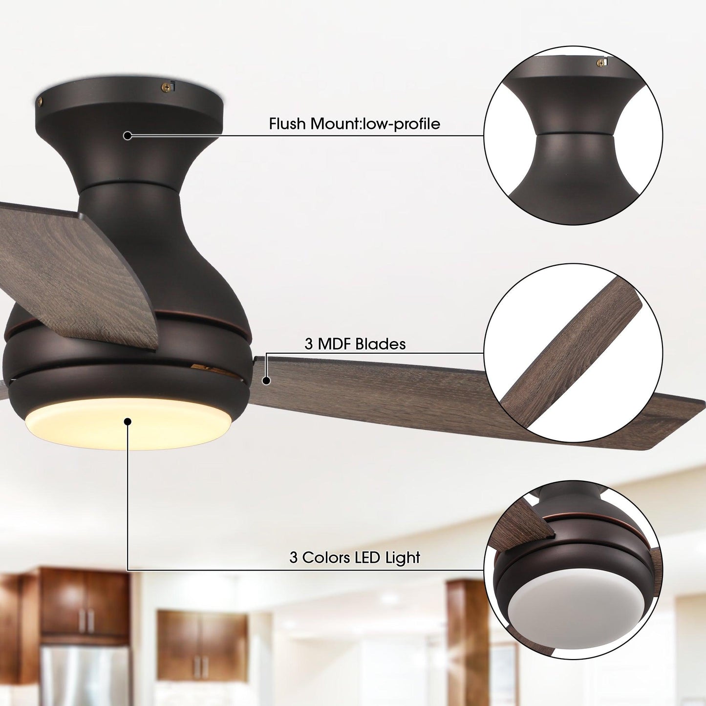 48" Beckette Farmhouse Flush Mount Reversible Ceiling Fan with Lighting and Remote Control