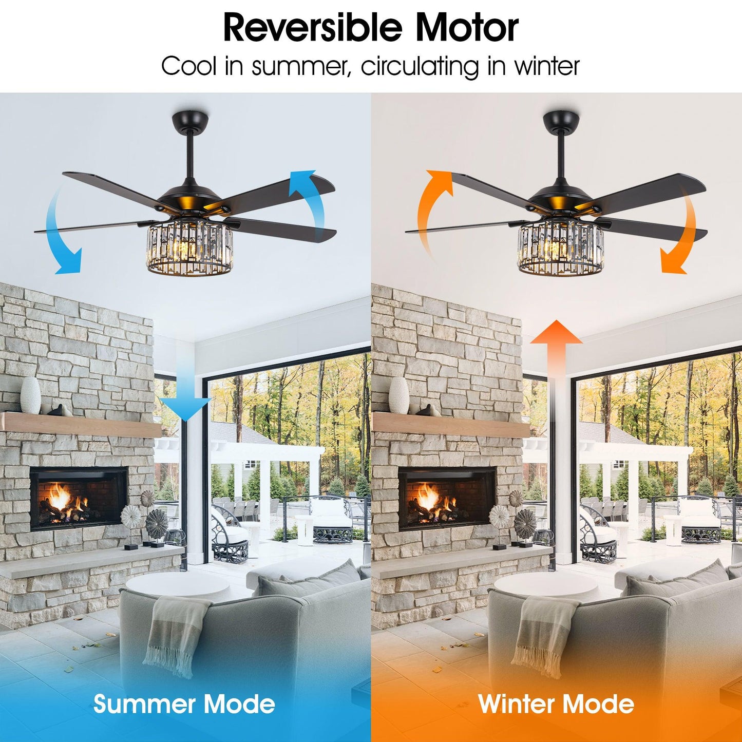 52" Dicken Modern Downrod Mount Reversible Crystal Ceiling Fan With Lighting