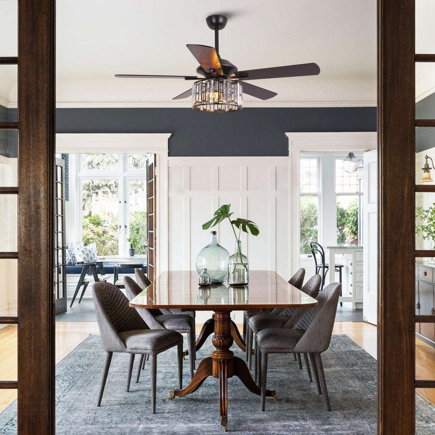 52" Dicken Modern Downrod Mount Reversible Crystal Ceiling Fan With Lighting