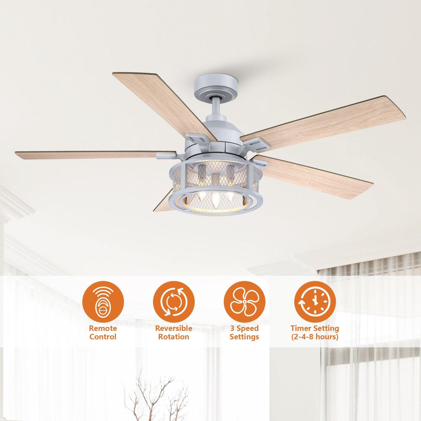 52 Industrial Reversible 5 Blade Mesh Led Ceiling Fan