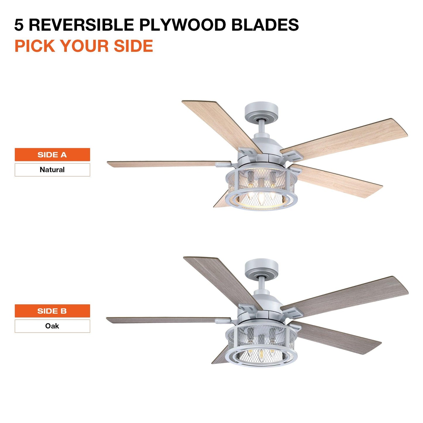 52 Industrial Reversible 5 Blade Mesh Led Ceiling Fan