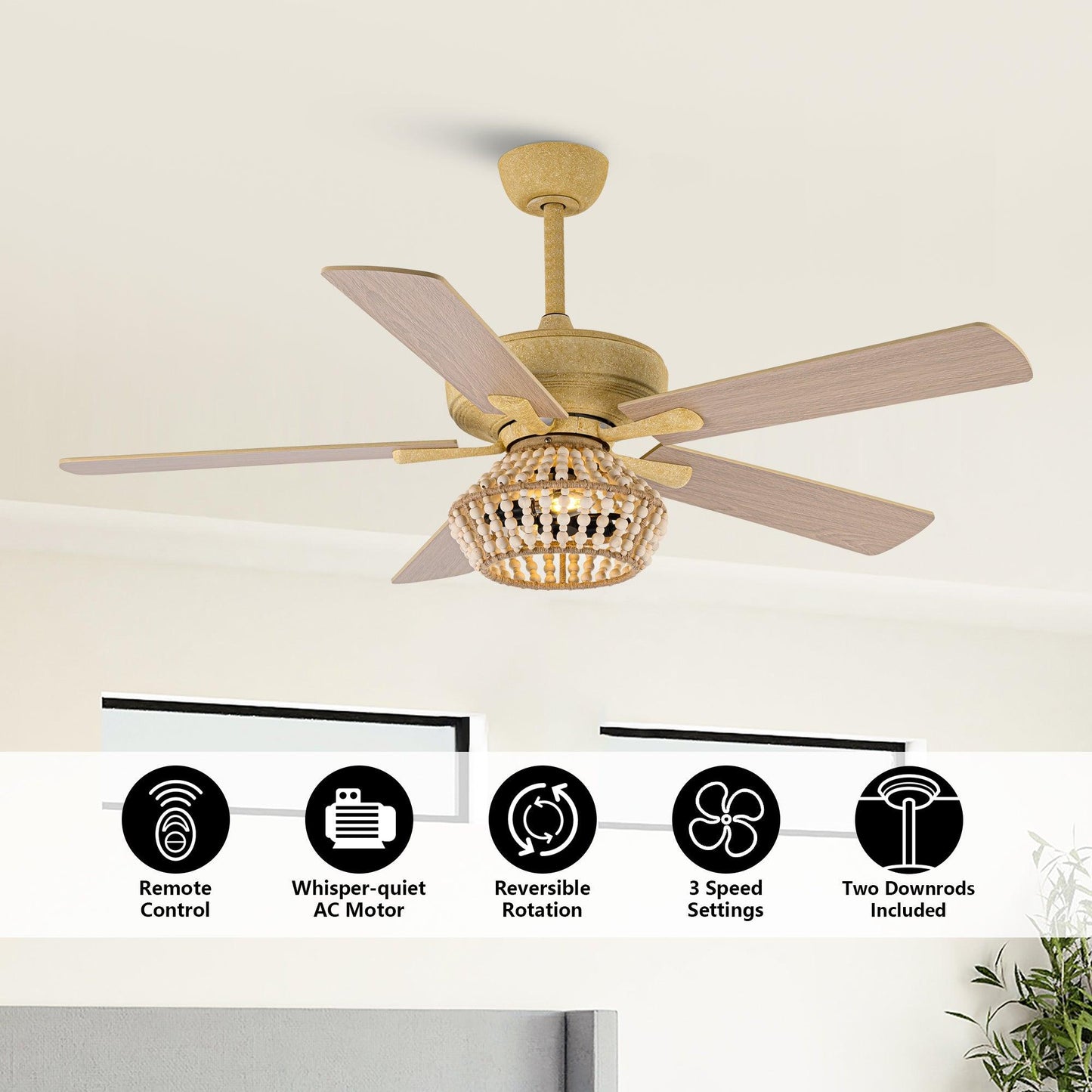 52" Pune Farmhouse Downrod Mount Reversible Ceiling Fan with Lighting and Remote Control