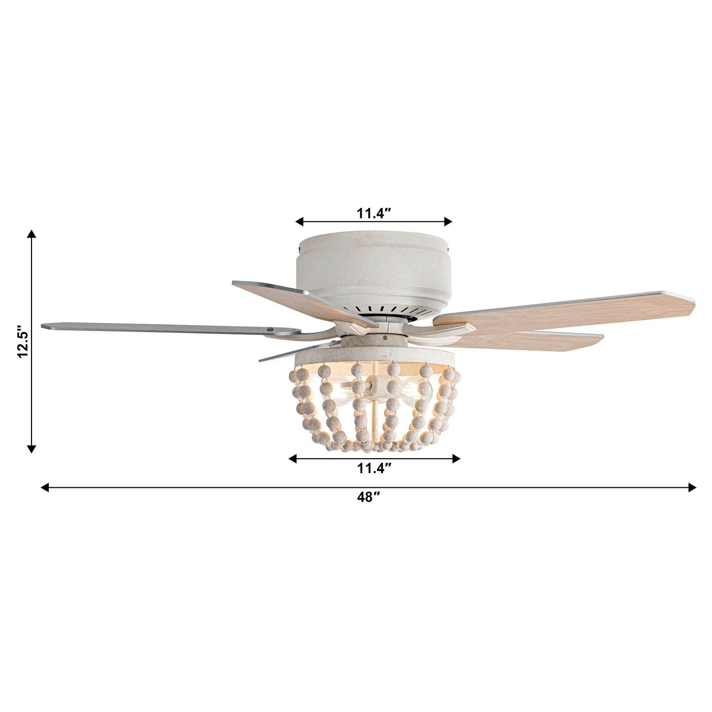 48" New Delhi Farmhouse Flush Mount Reversible Ceiling Fan with Lighting and Remote Control