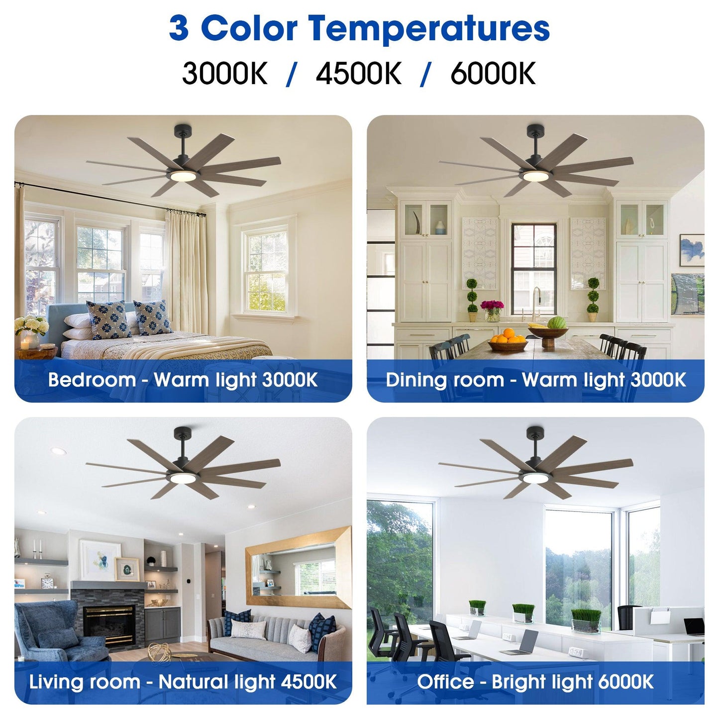 60" DC Motor 8 Blades Modern Downrod Mount Ceiling Fan with LED Light and Remote Control