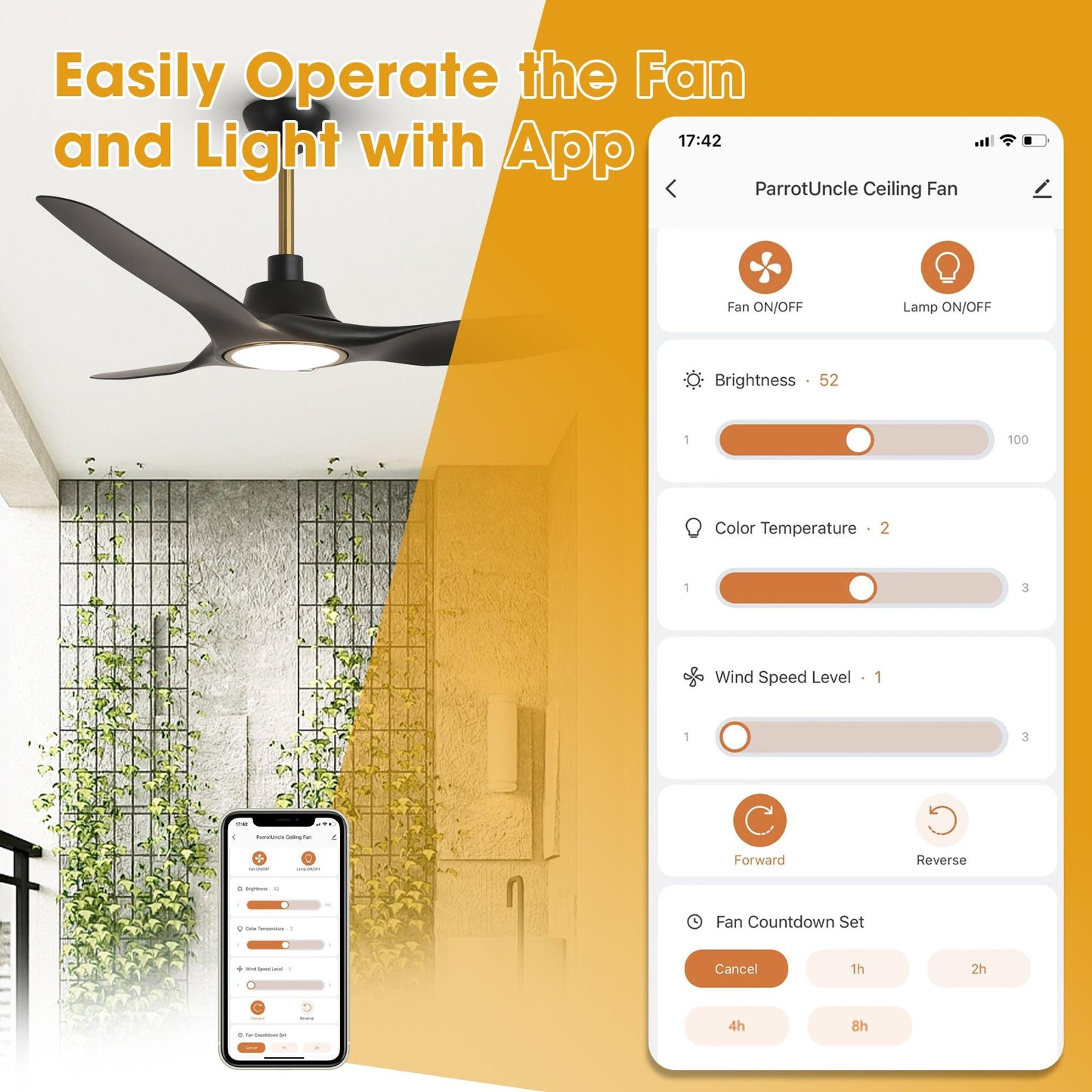 52" DC Motor 3 Blades Modern Downrod Mount Smart Fan with LED Light