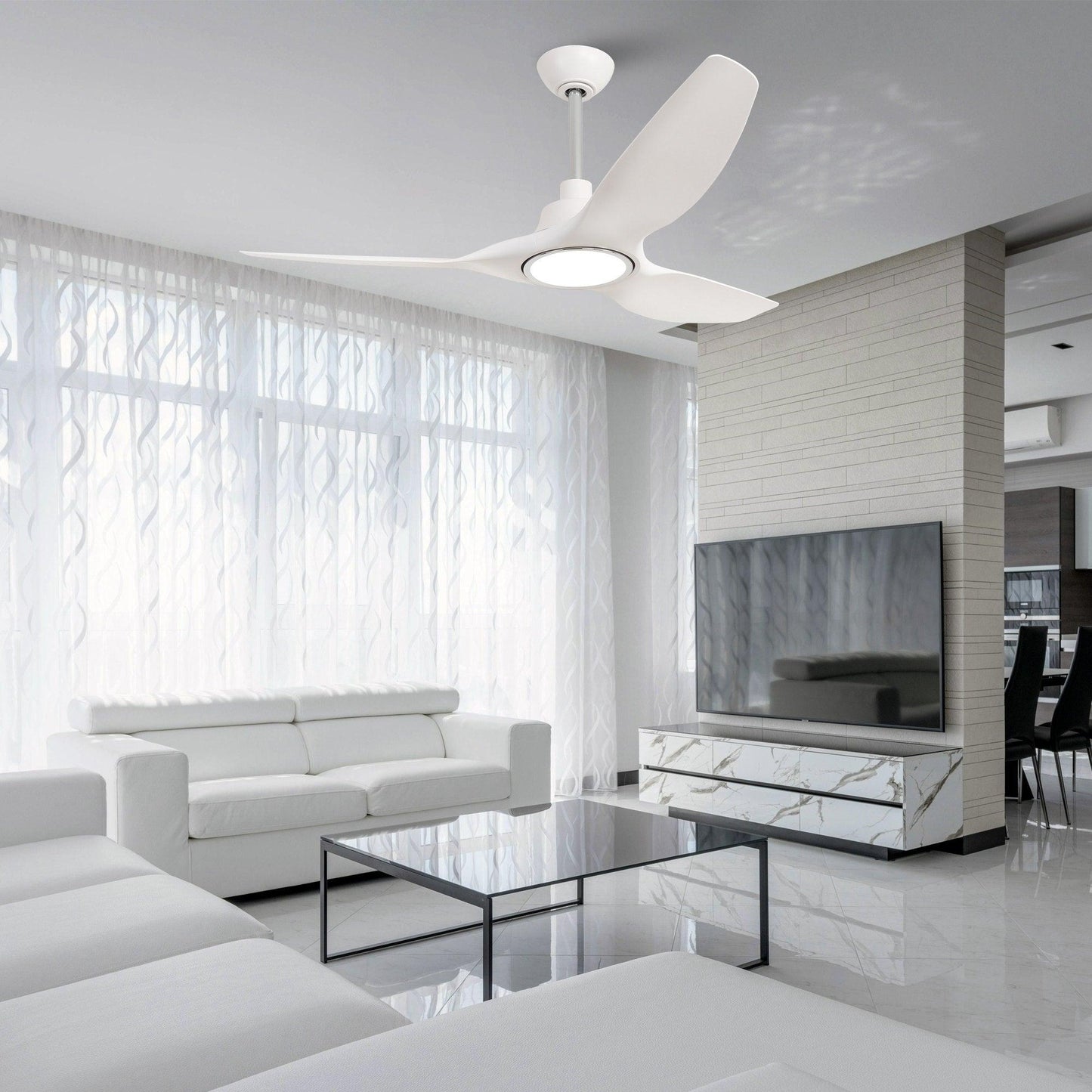 52" DC Motor 3 Blades Modern Downrod Mount Smart Fan with LED Light