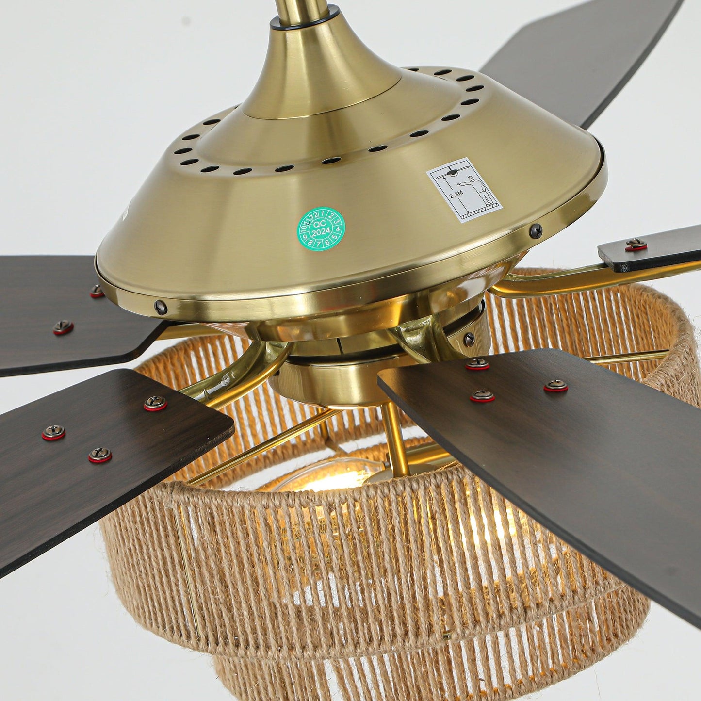 52 Inch Danube Farmhouse DC Motor Golden Downrod Ceiling Fan with Light