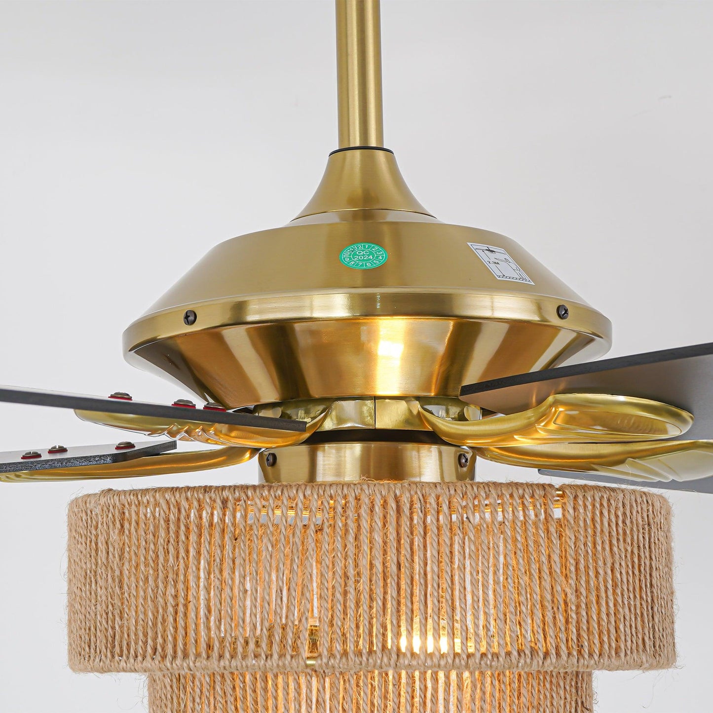 52 Inch Danube Farmhouse DC Motor Golden Downrod Ceiling Fan with Light