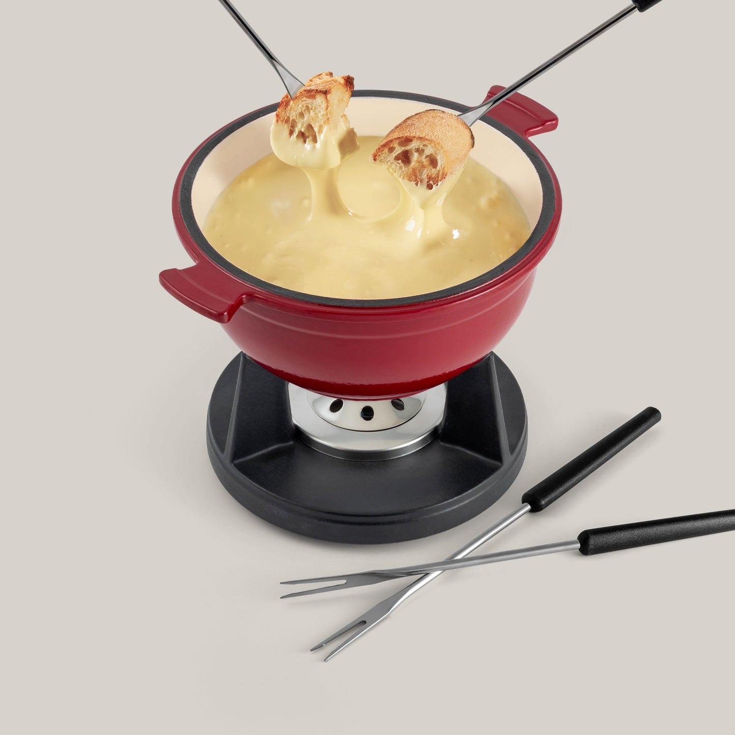 Lucerne Red 3-in-1 Cast Iron Fondue Set