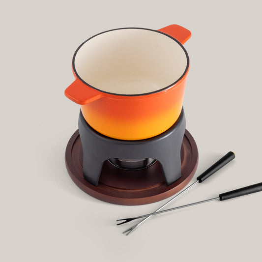 Sierra Orange 3-in-1 Cast Iron Fondue Set
