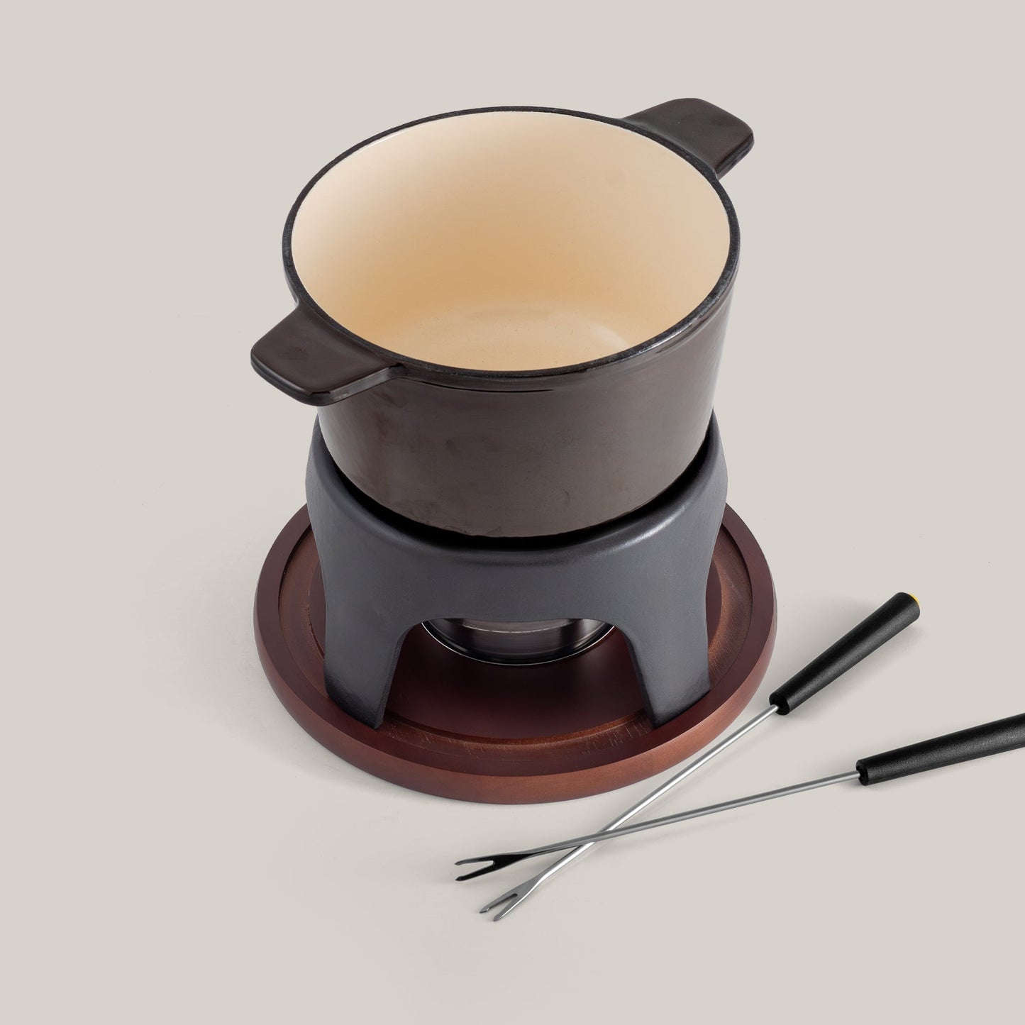 Sierra Metallic Black 3-in-1 Cast Iron Fondue Set